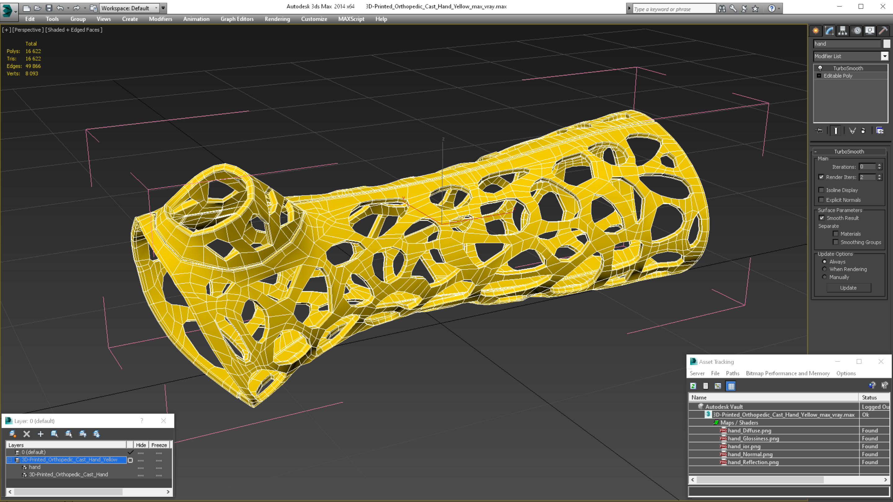 3D 3D-Printed Orthopedic Cast Hand Yellow model