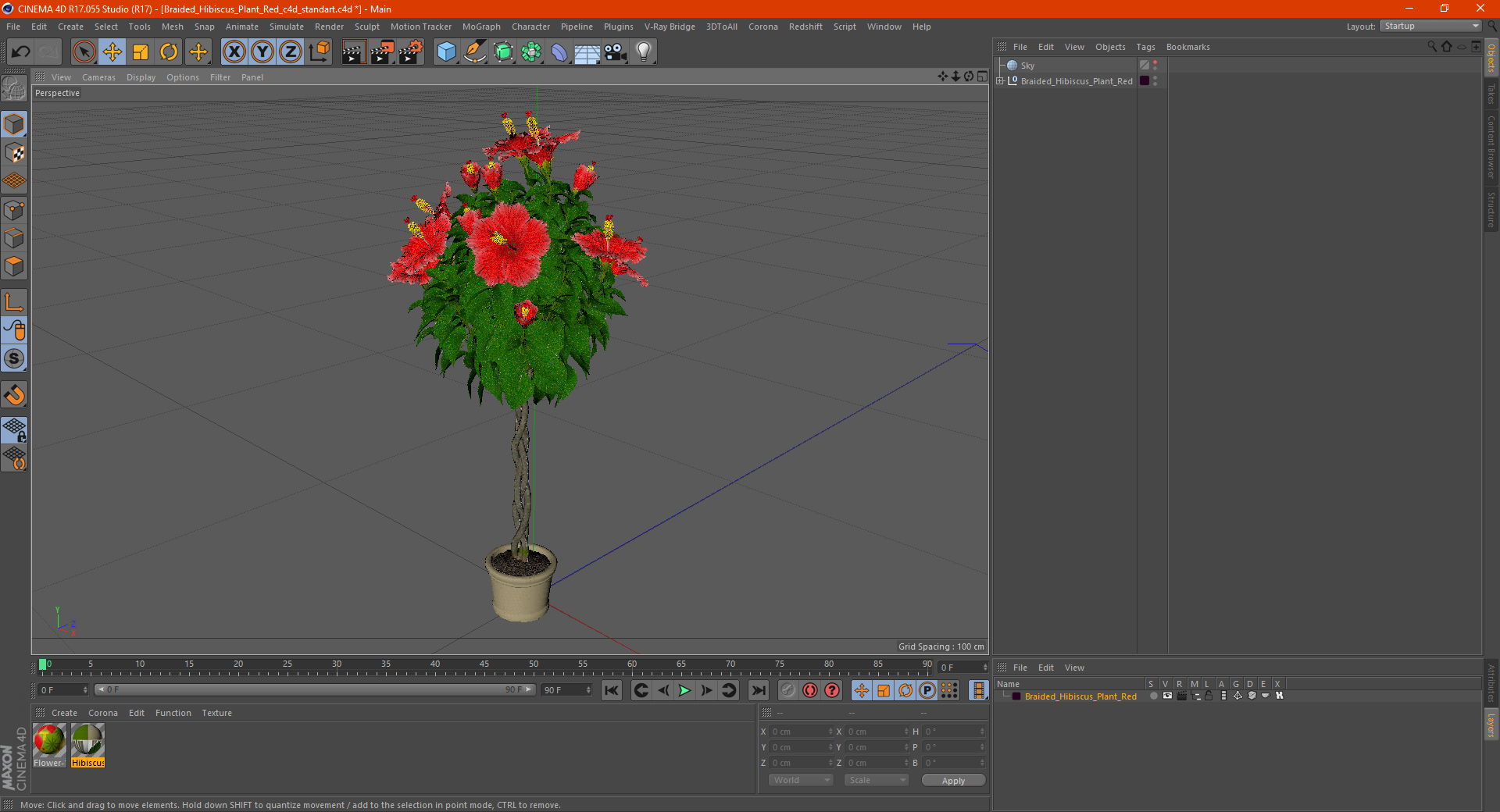 3D Braided Hibiscus Plant Red