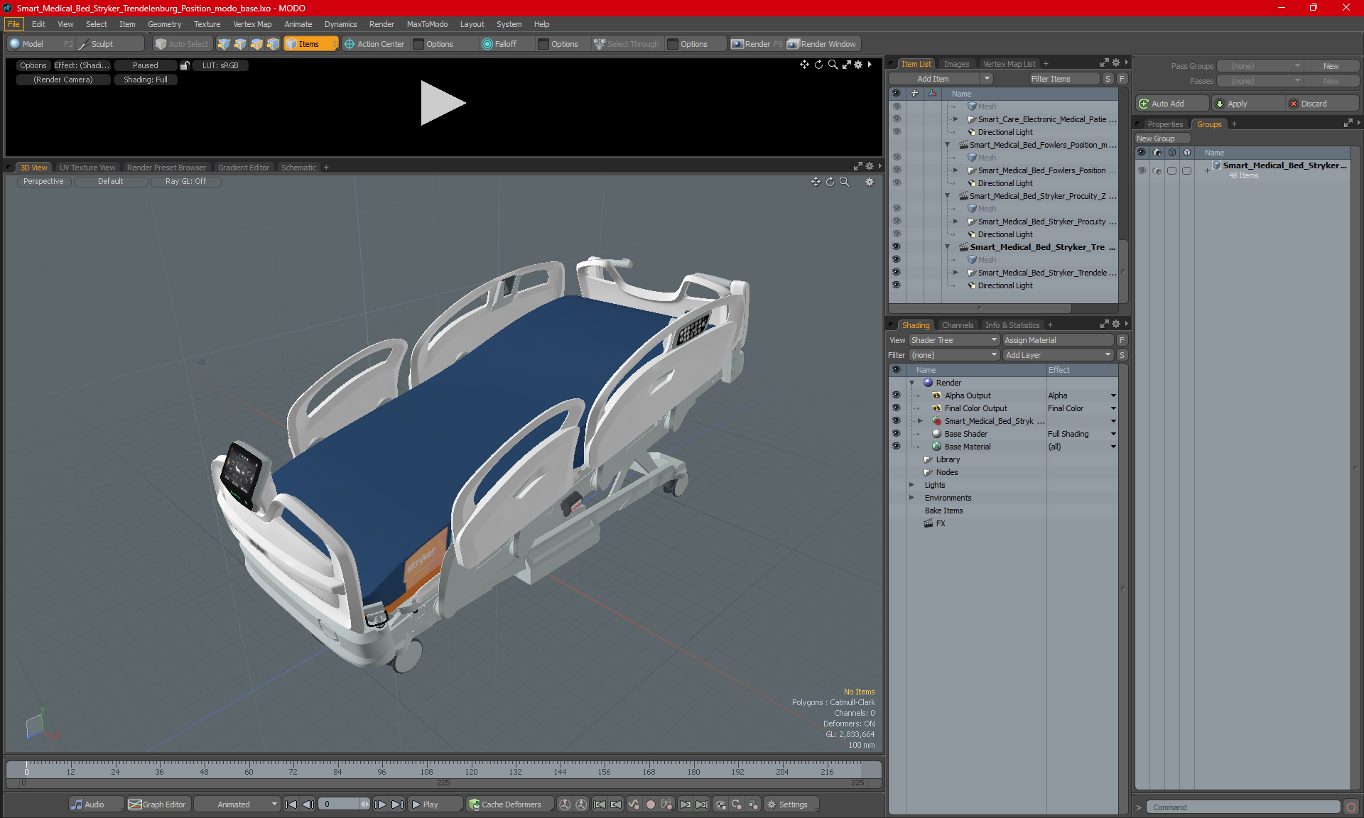 3D Smart Medical Bed Stryker Trendelenburg Position model