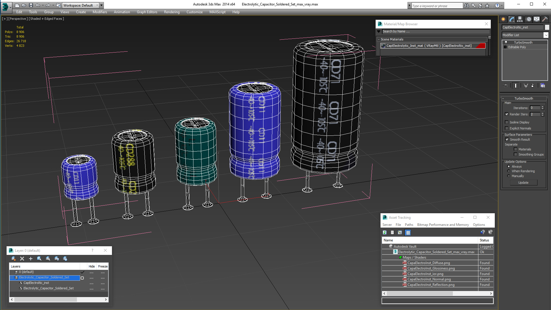 3D model Electrolytic Capacitor Soldered Set