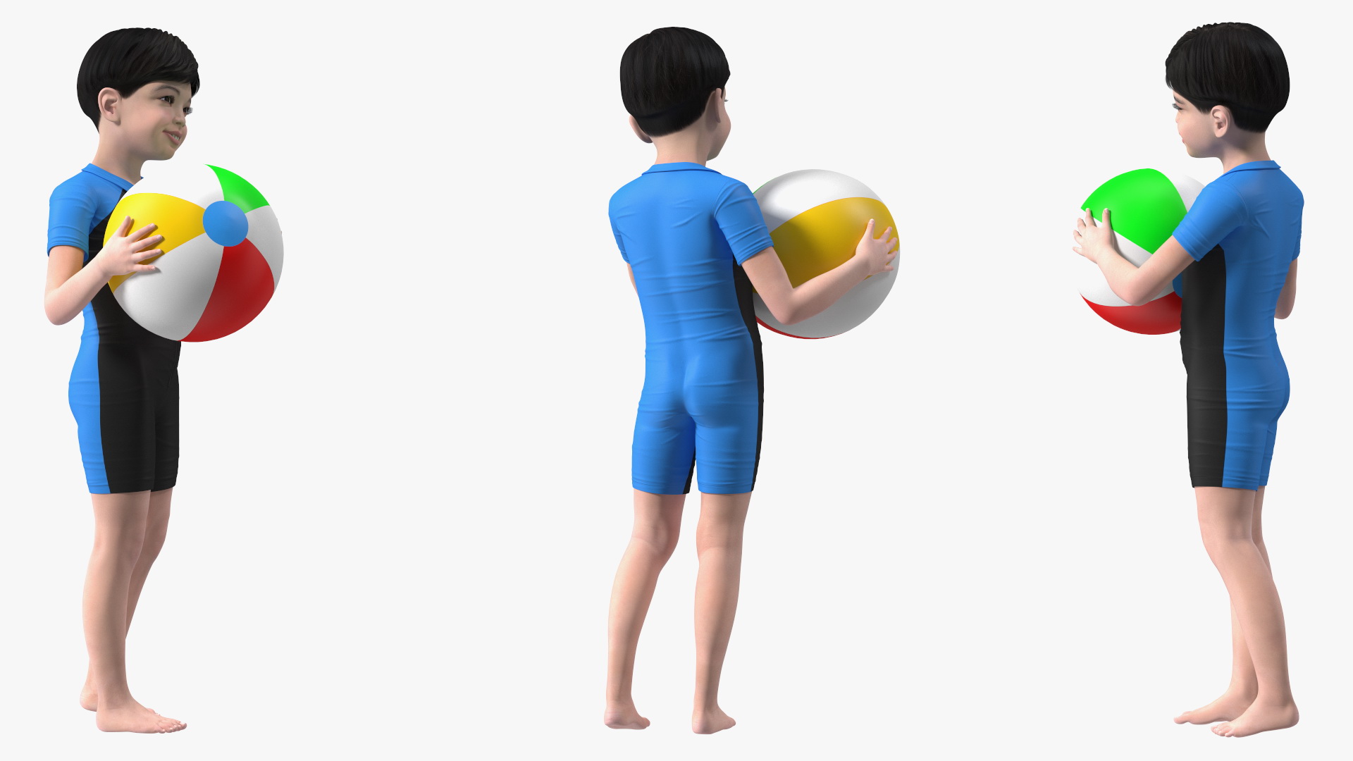 3D Asian Child Boy With Beach Ball