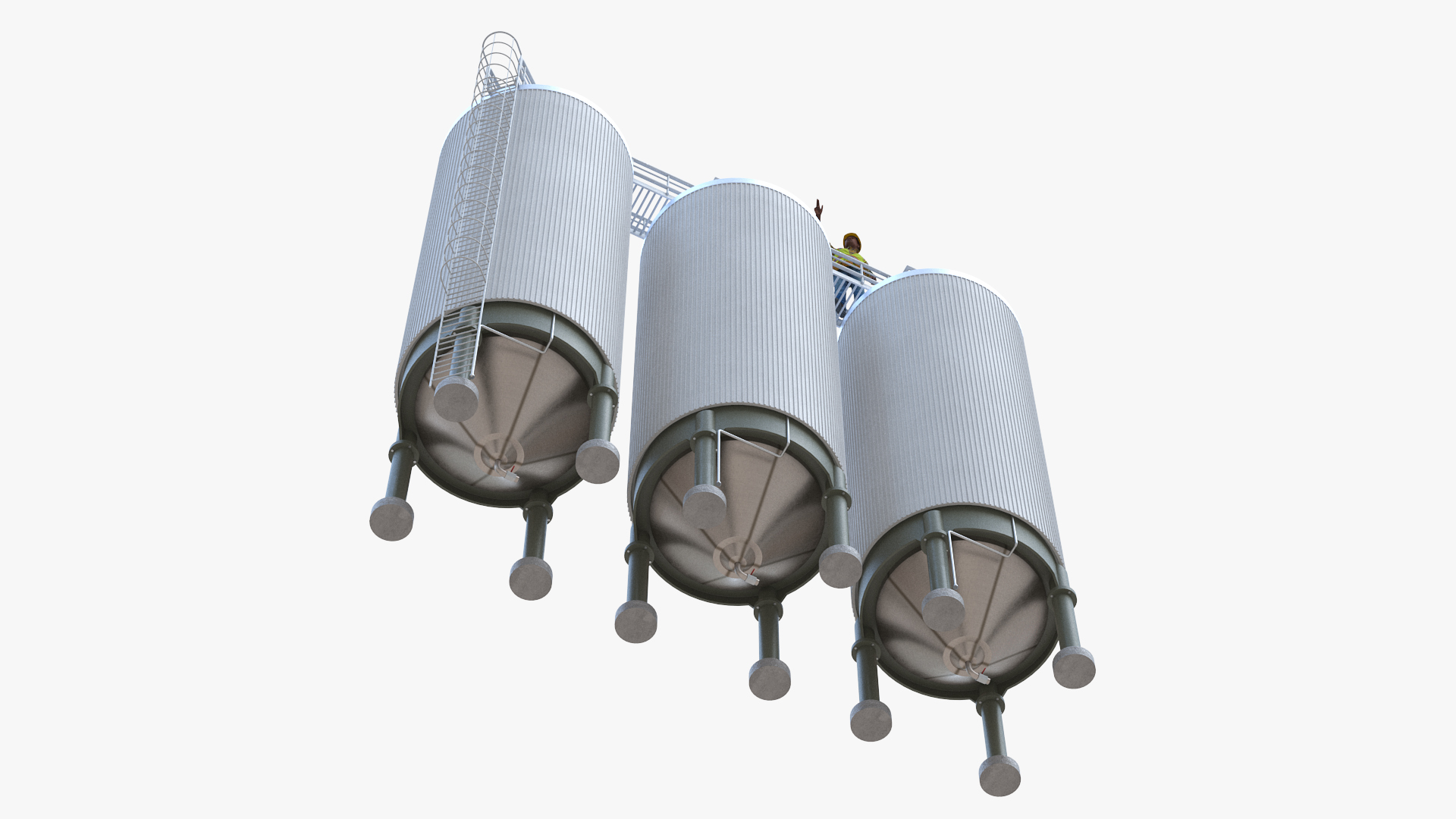 3D model Silo Fermentation Tanks Worker