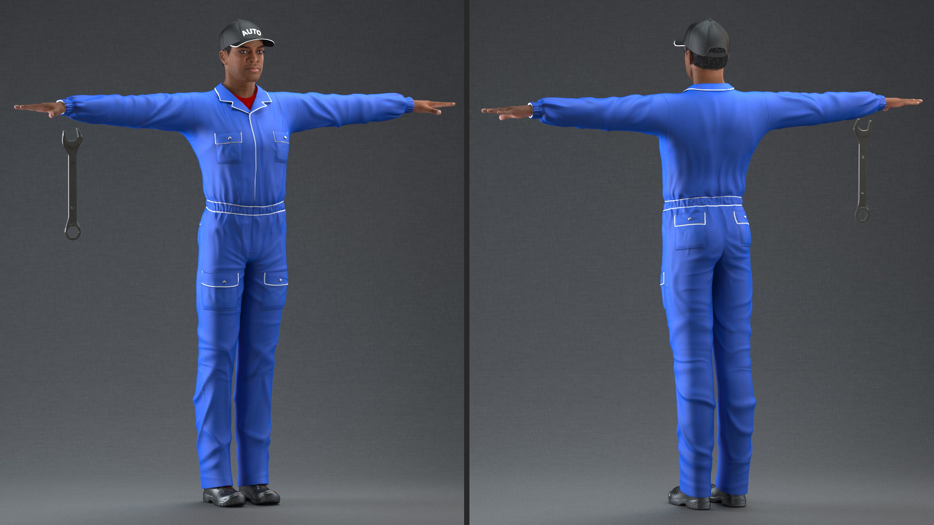 Light Skin Black Auto Mechanic Rigged 3D