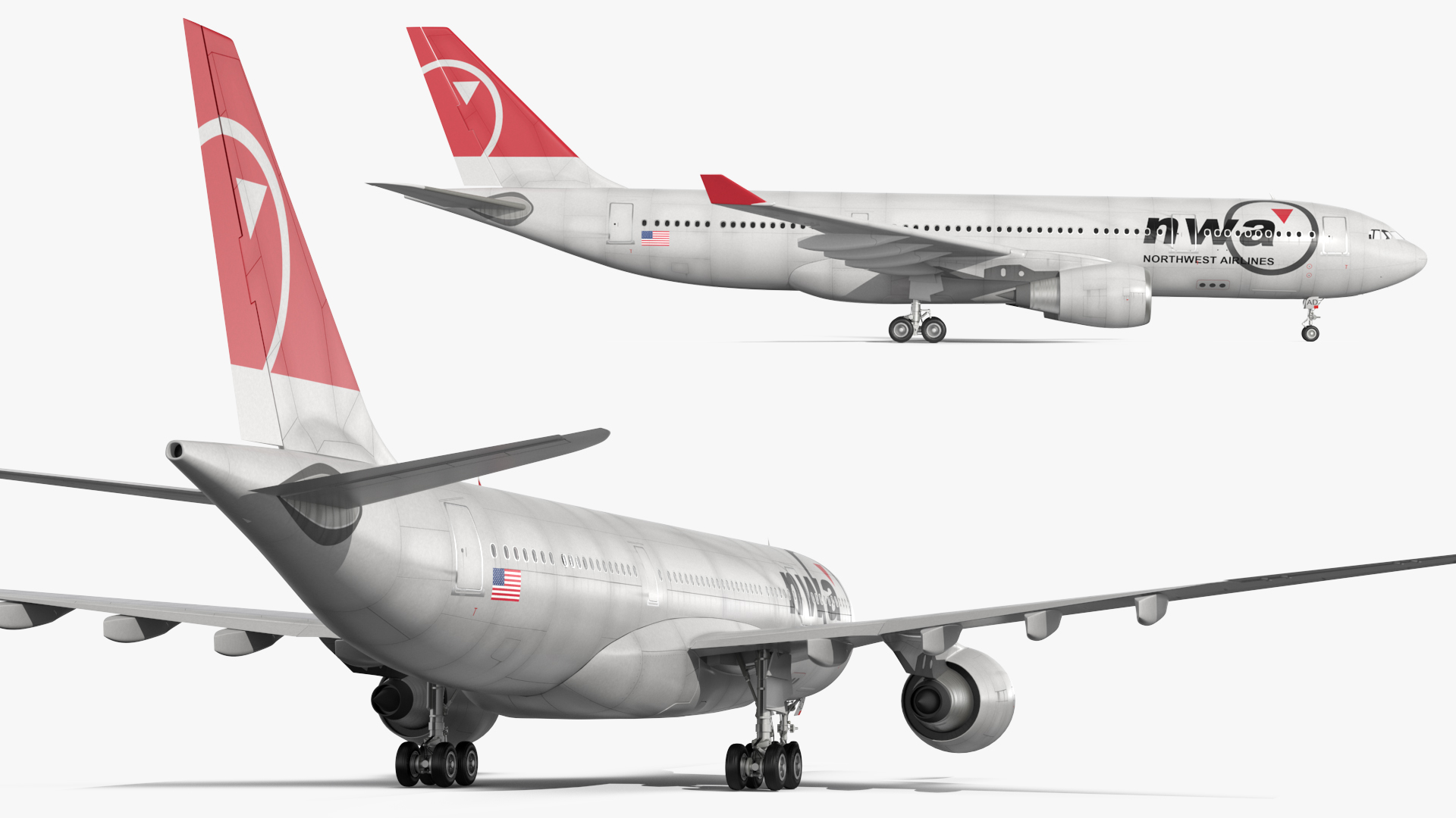 3D Airbus A330-200 Northwest Airlines Rigged