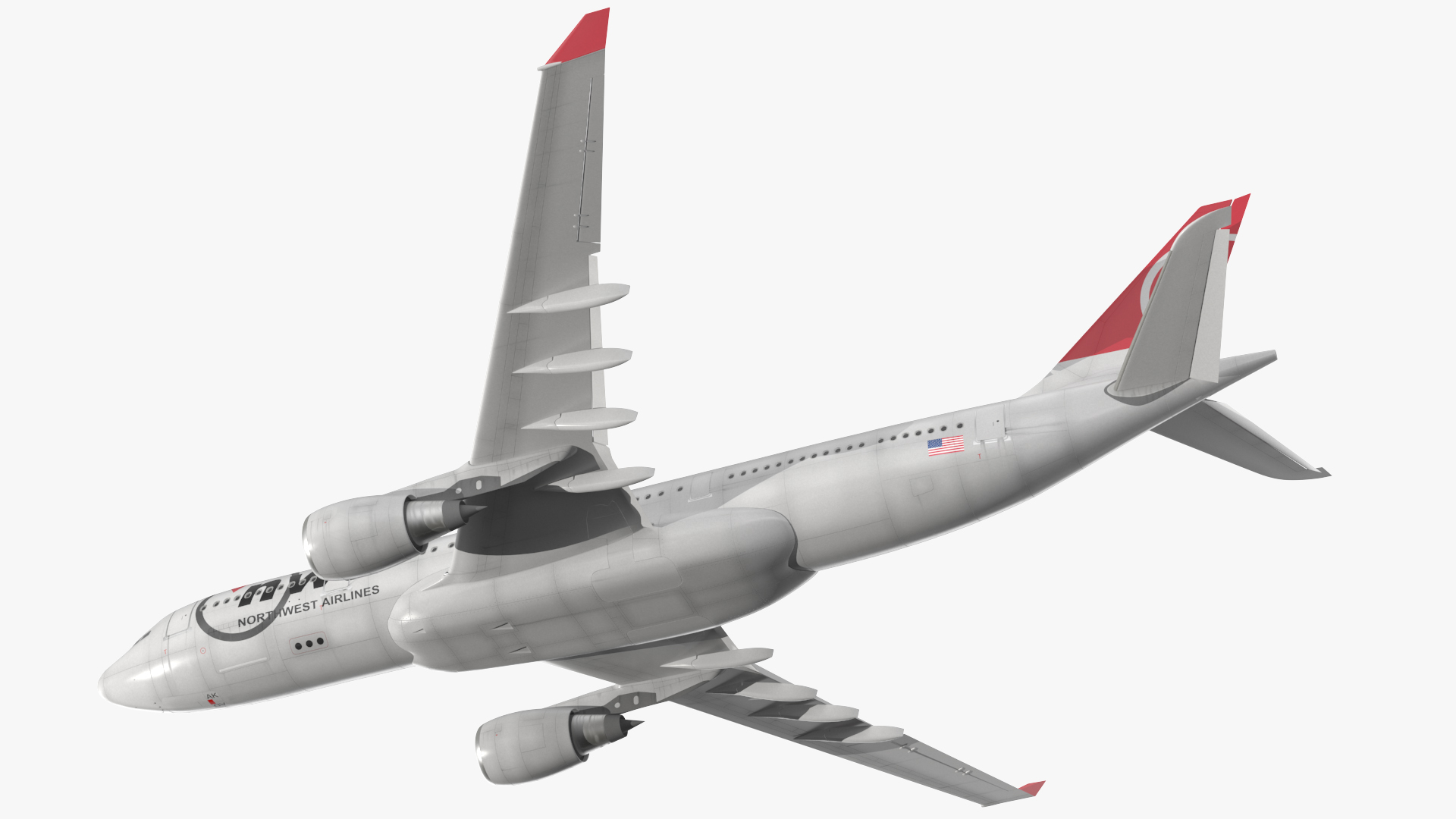 3D Airbus A330-200 Northwest Airlines Rigged