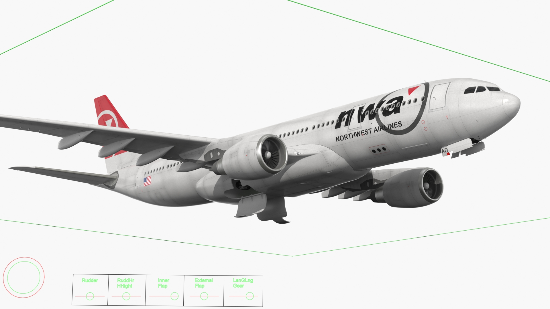 3D Airbus A330-200 Northwest Airlines Rigged