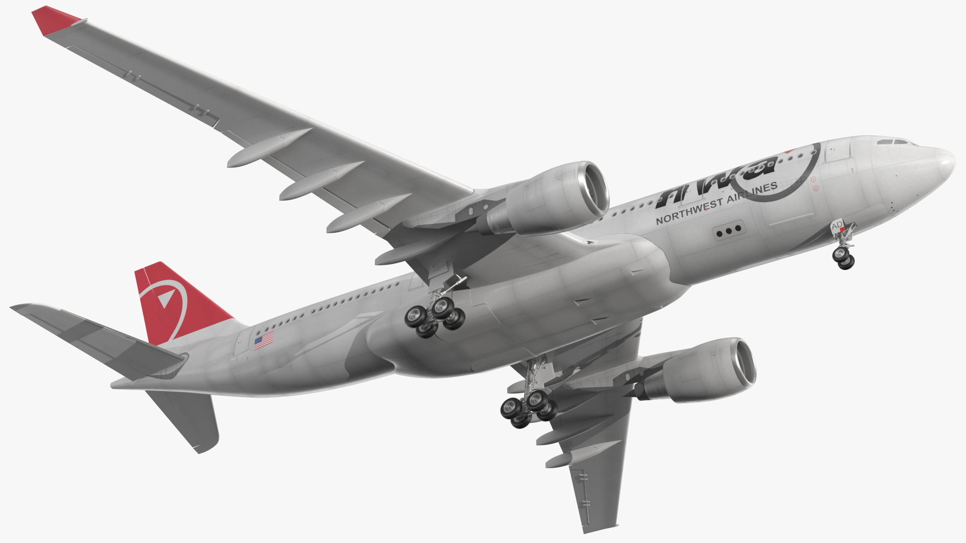 3D Airbus A330-200 Northwest Airlines Rigged