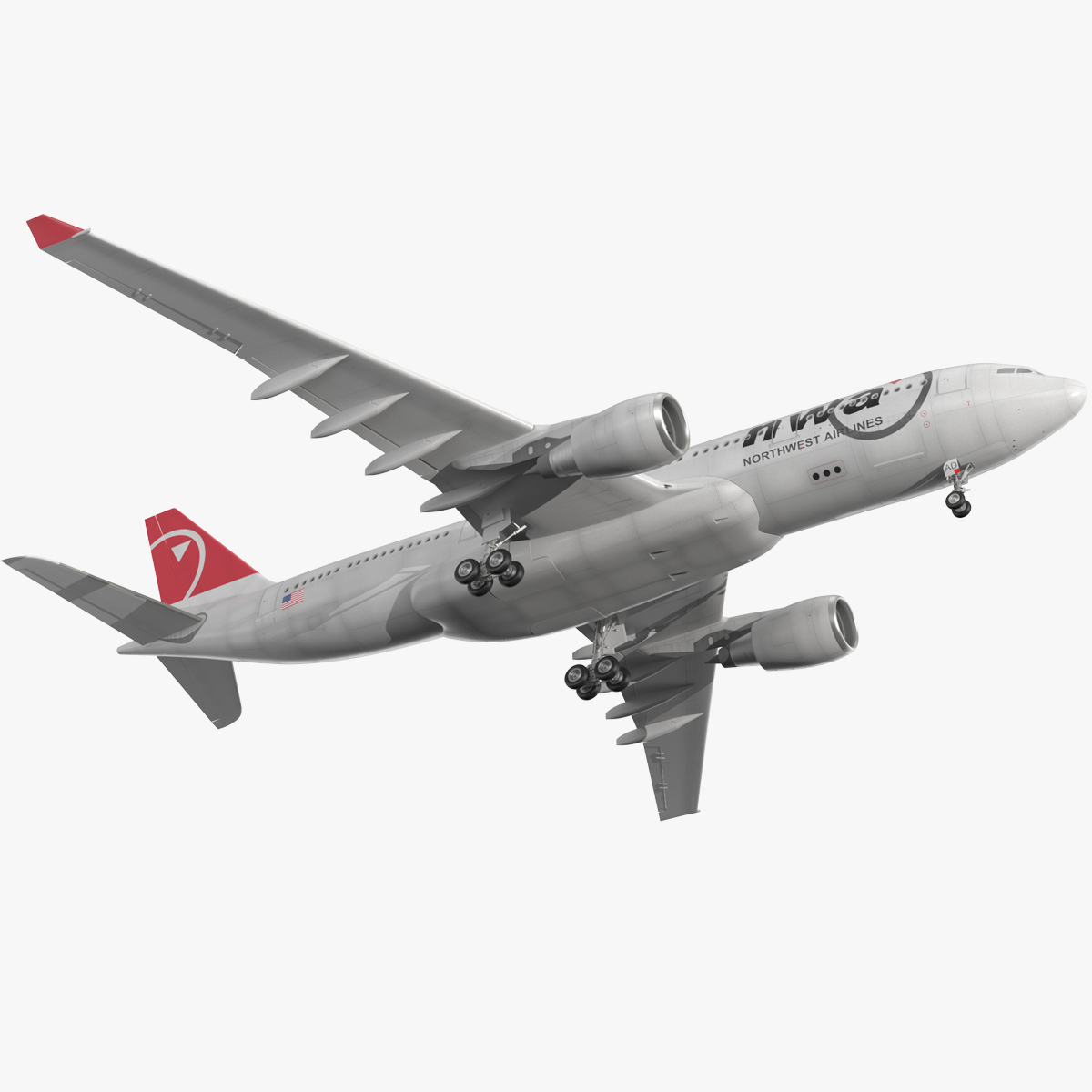 3D Airbus A330-200 Northwest Airlines Rigged