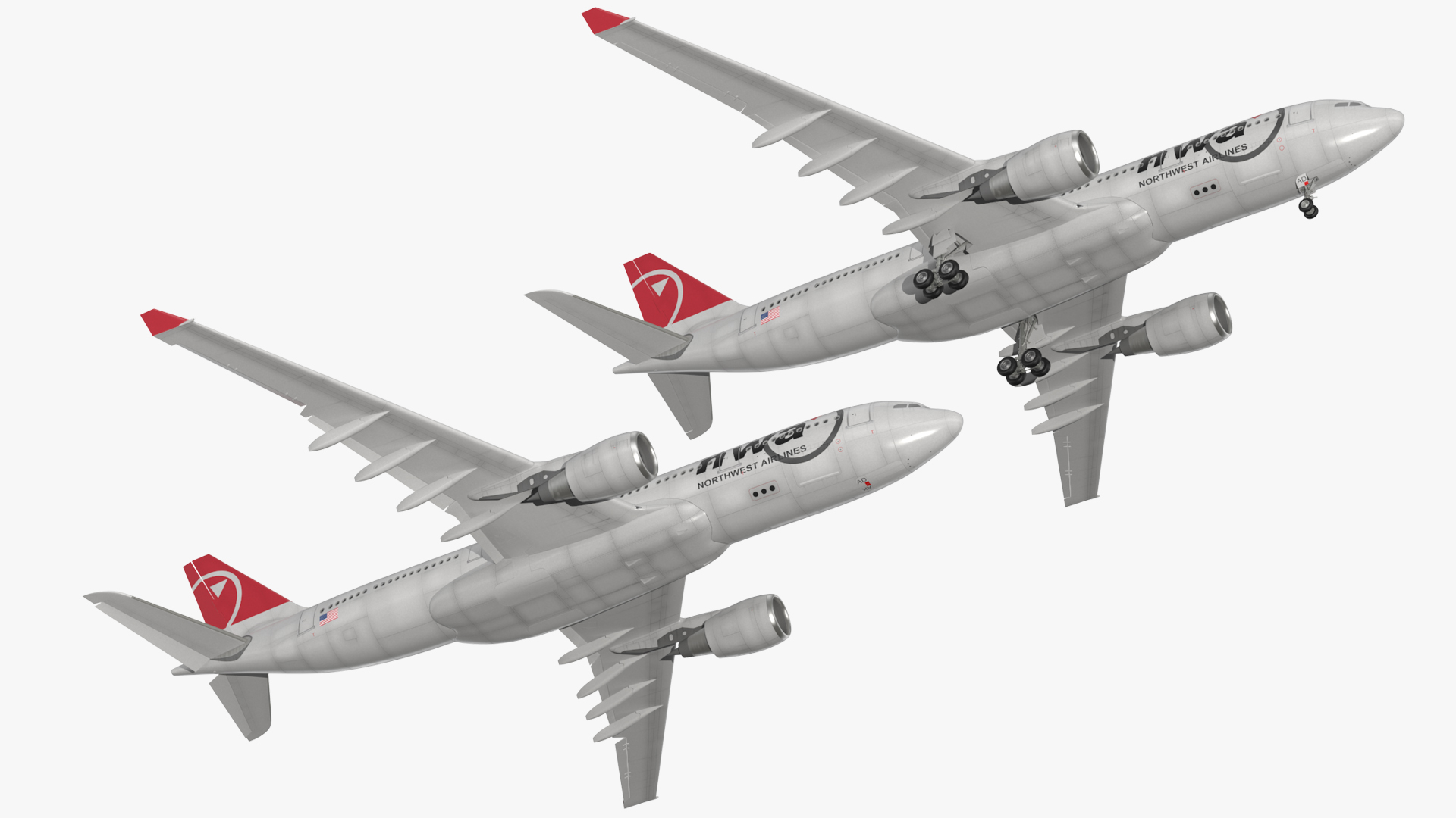 3D Airbus A330-200 Northwest Airlines Rigged