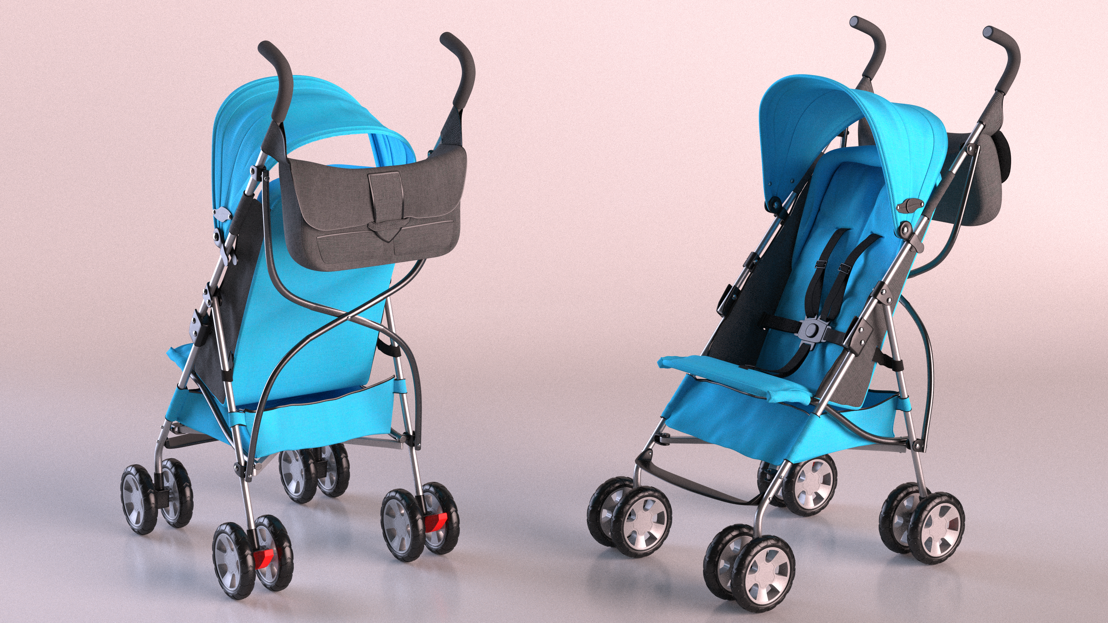 3D Baby Portable Stroller Light Blue model