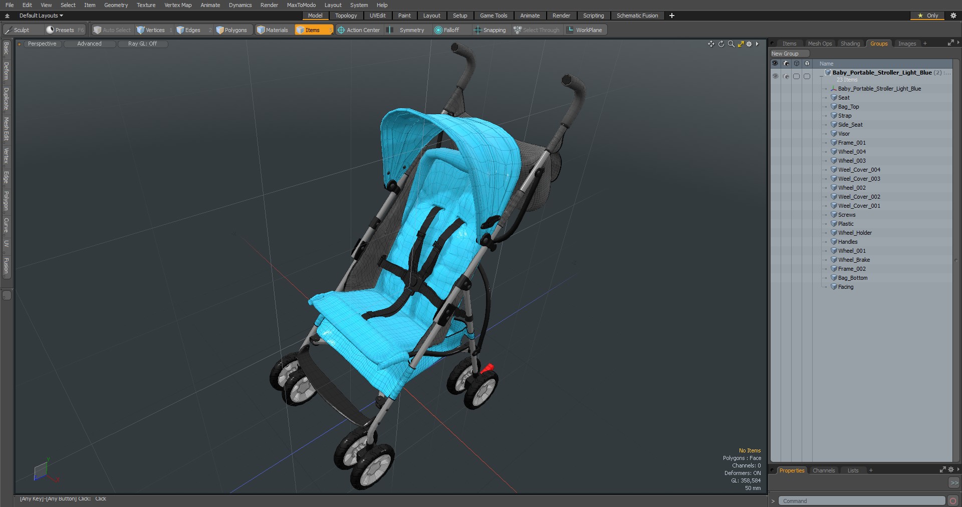 3D Baby Portable Stroller Light Blue model