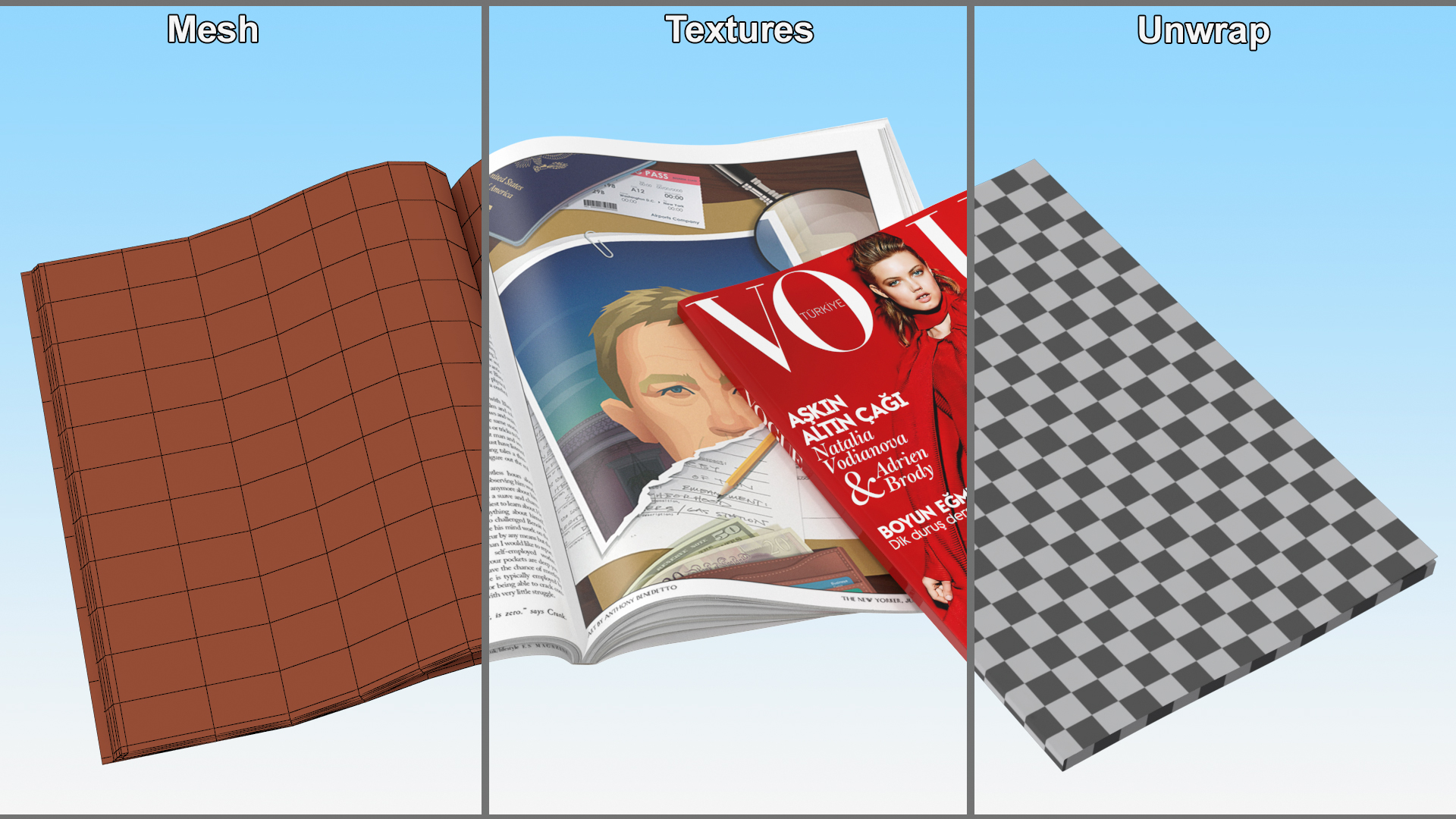 3D model Vogue and New Yorker Magazines