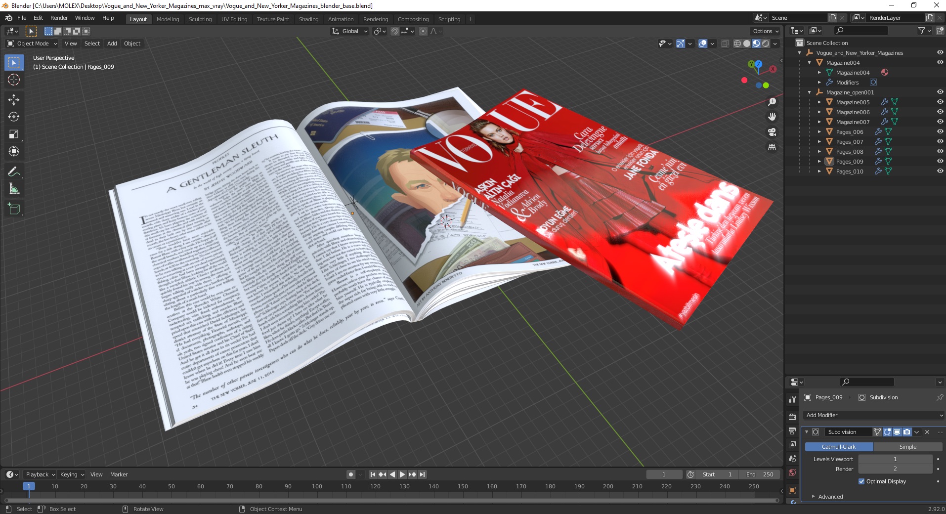 3D model Vogue and New Yorker Magazines