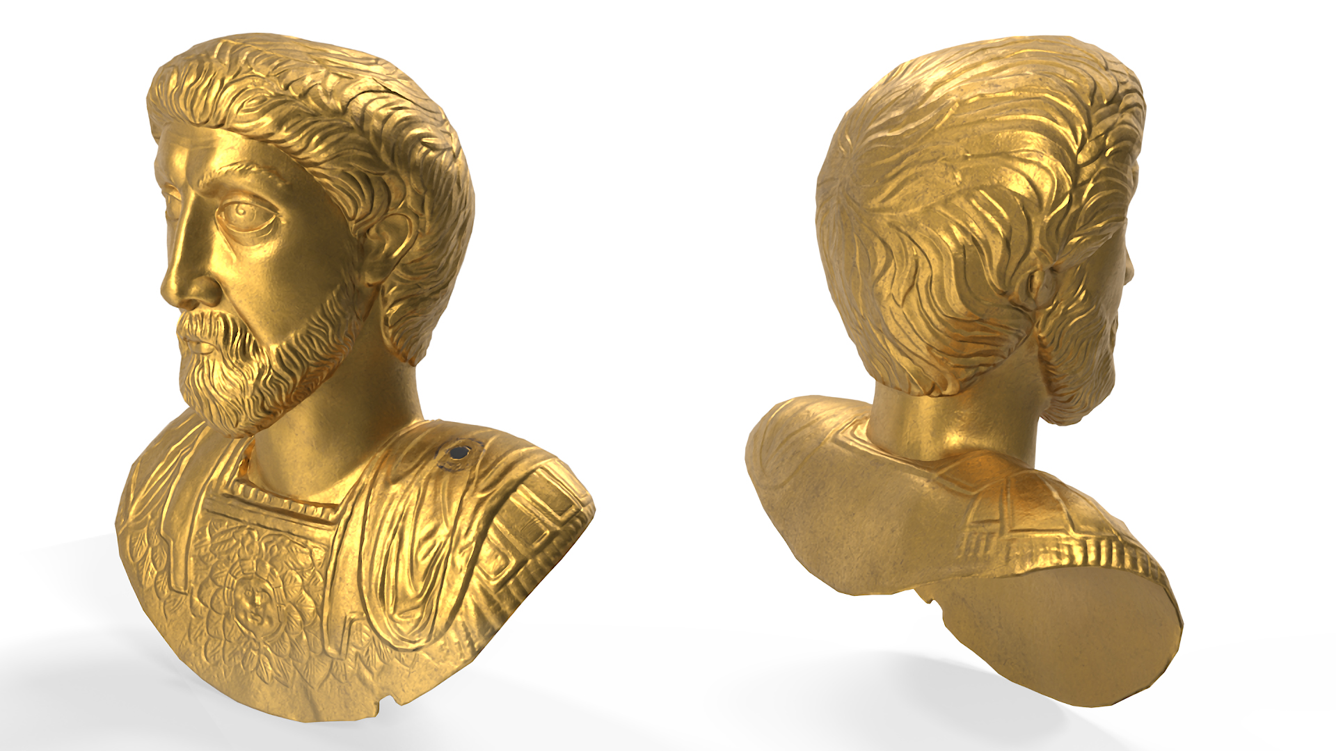 3D Golden Bust of Marcus Aurelius in Museum Stand