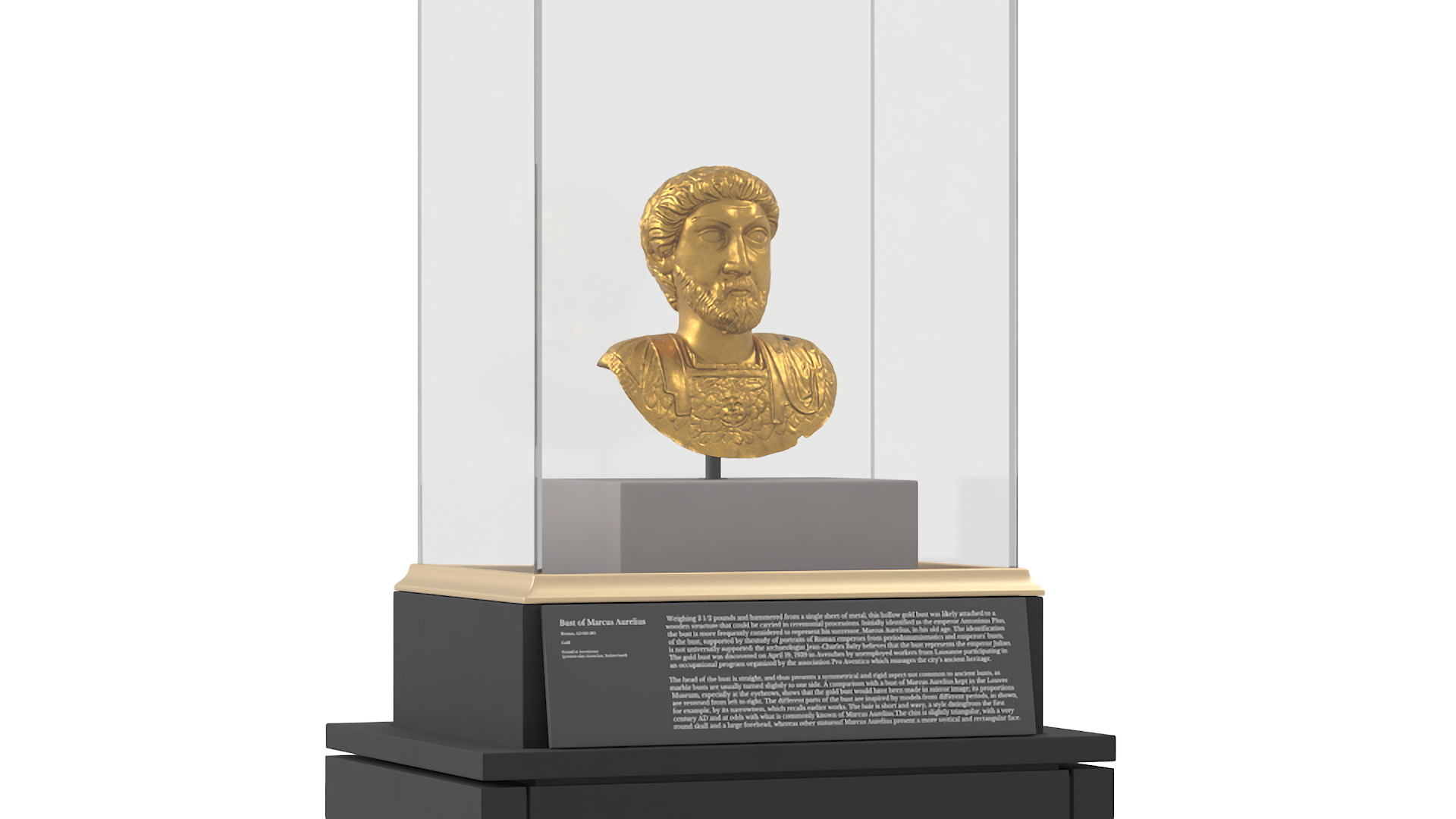 3D Golden Bust of Marcus Aurelius in Museum Stand