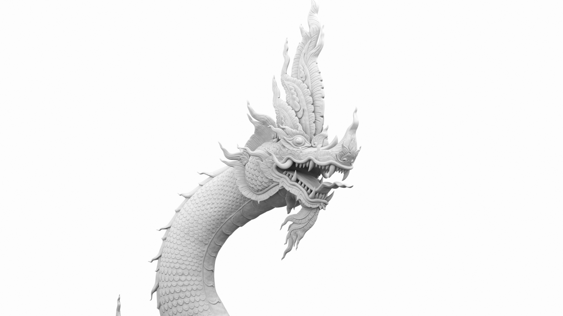 Thai Naga Dragon White Curled 3D model