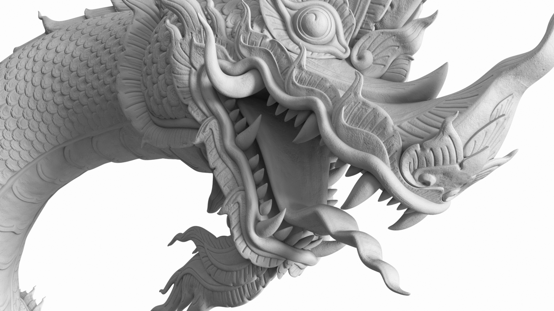 Thai Naga Dragon White Curled 3D model