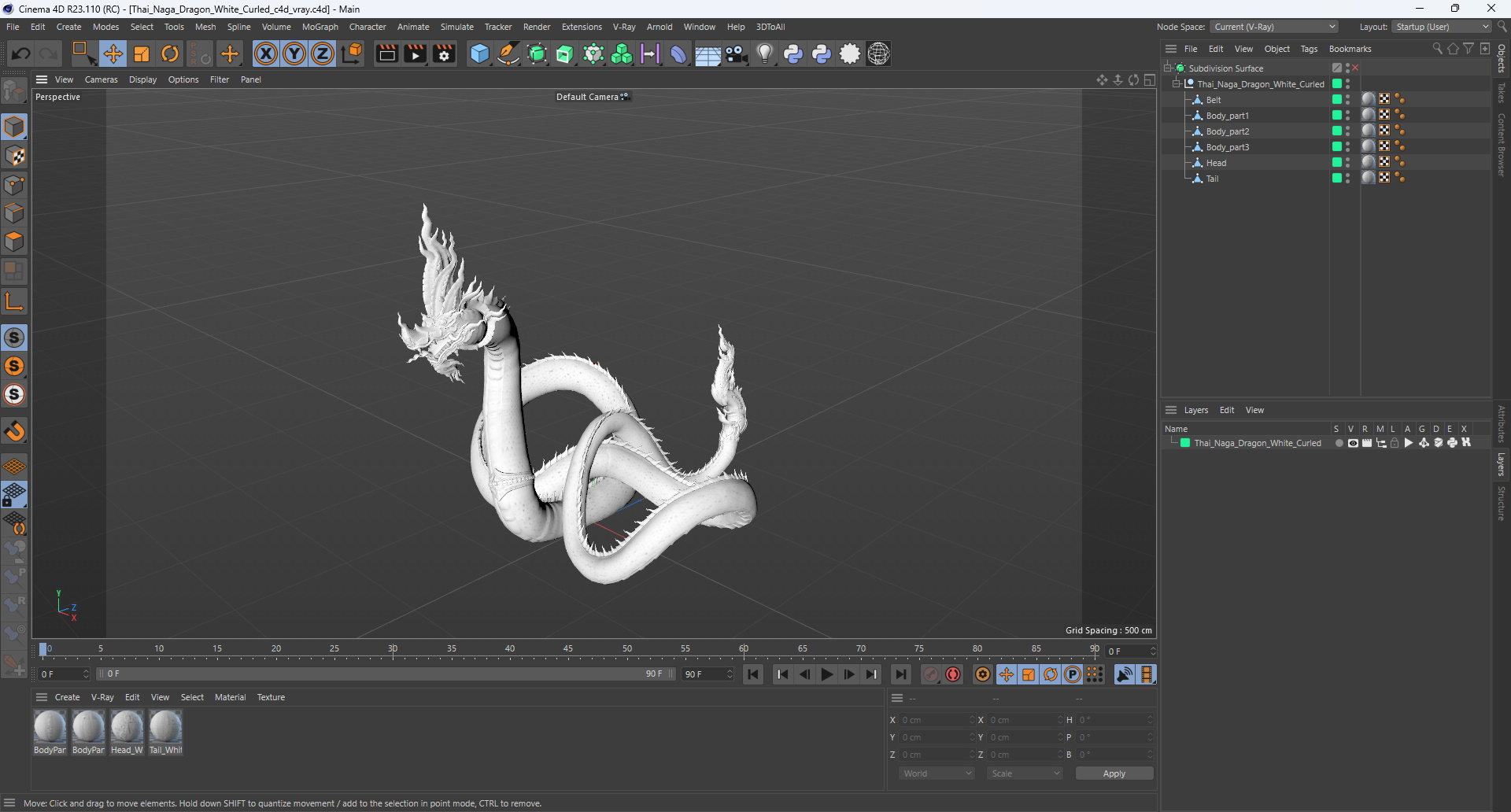 Thai Naga Dragon White Curled 3D model