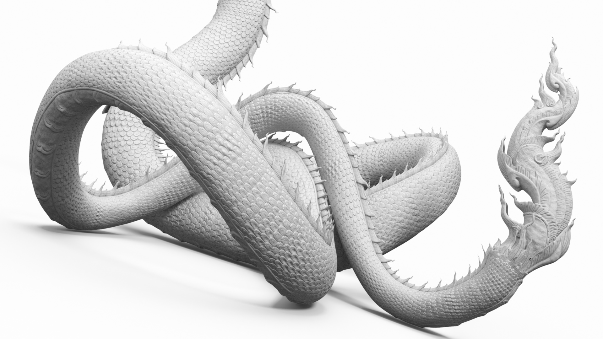 Thai Naga Dragon White Curled 3D model