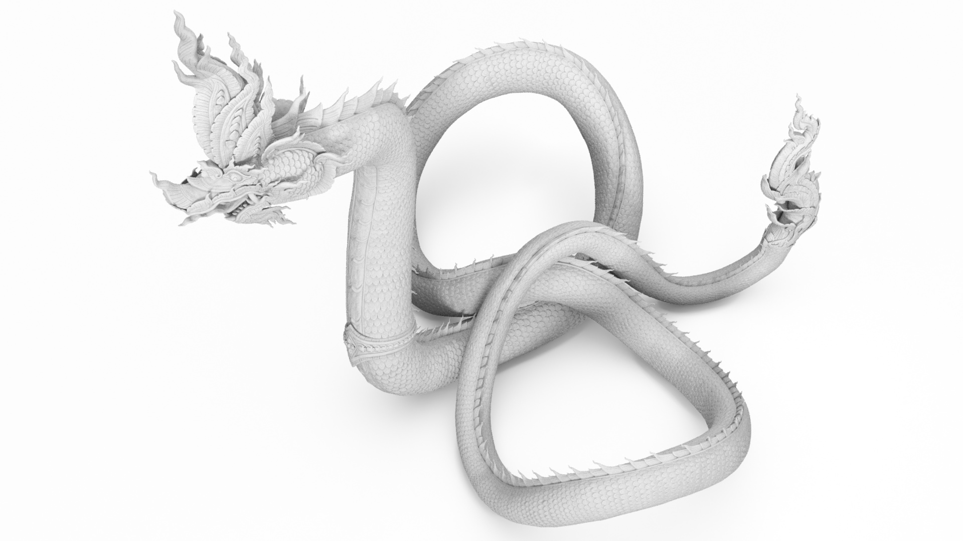 Thai Naga Dragon White Curled 3D model