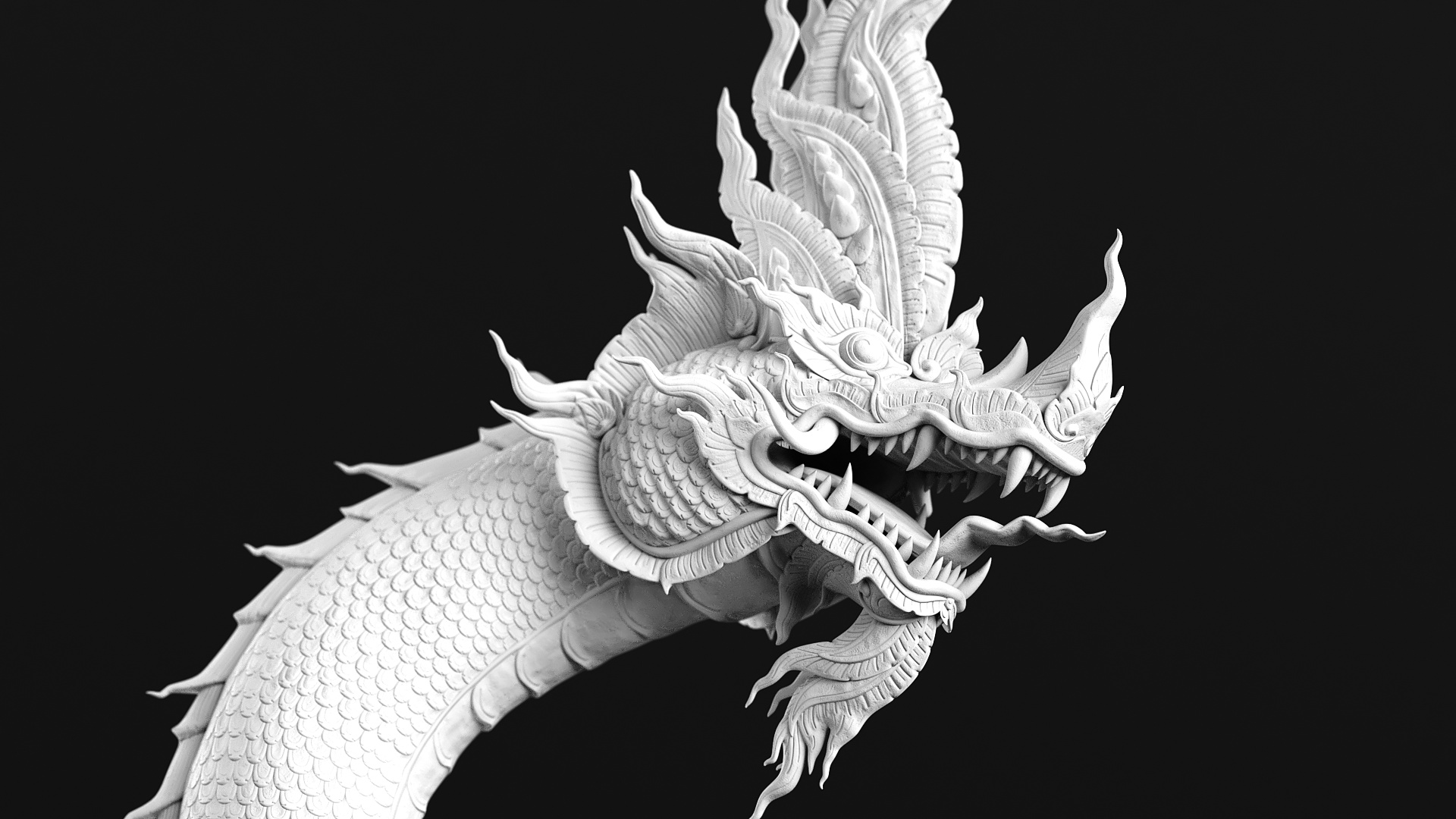 Thai Naga Dragon White Curled 3D model