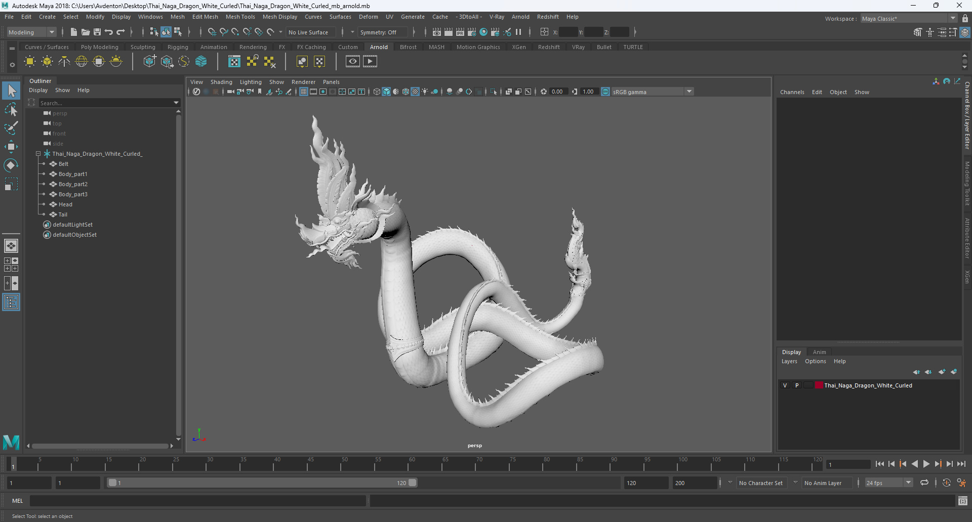 Thai Naga Dragon White Curled 3D model