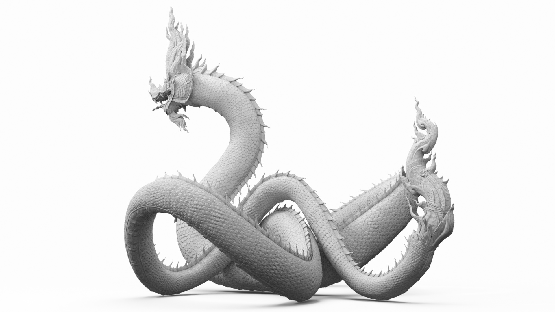 Thai Naga Dragon White Curled 3D model