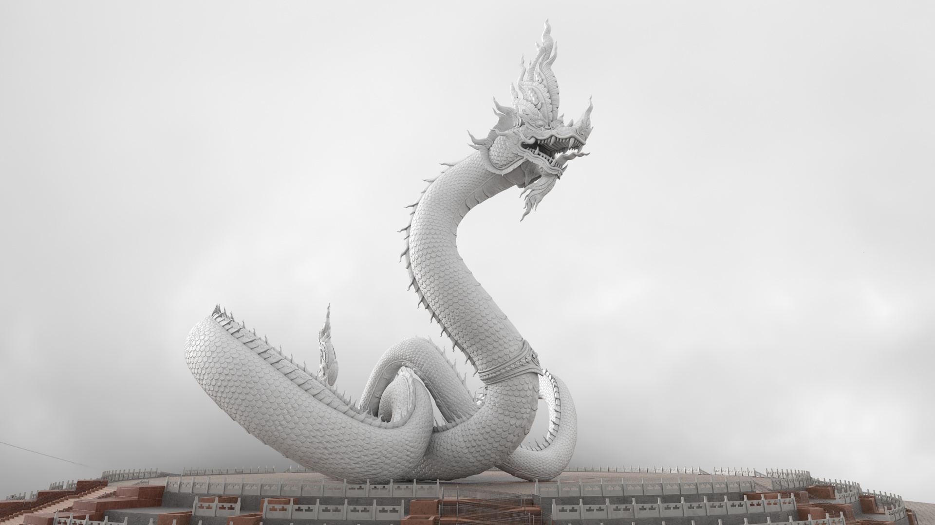 Thai Naga Dragon White Curled 3D model