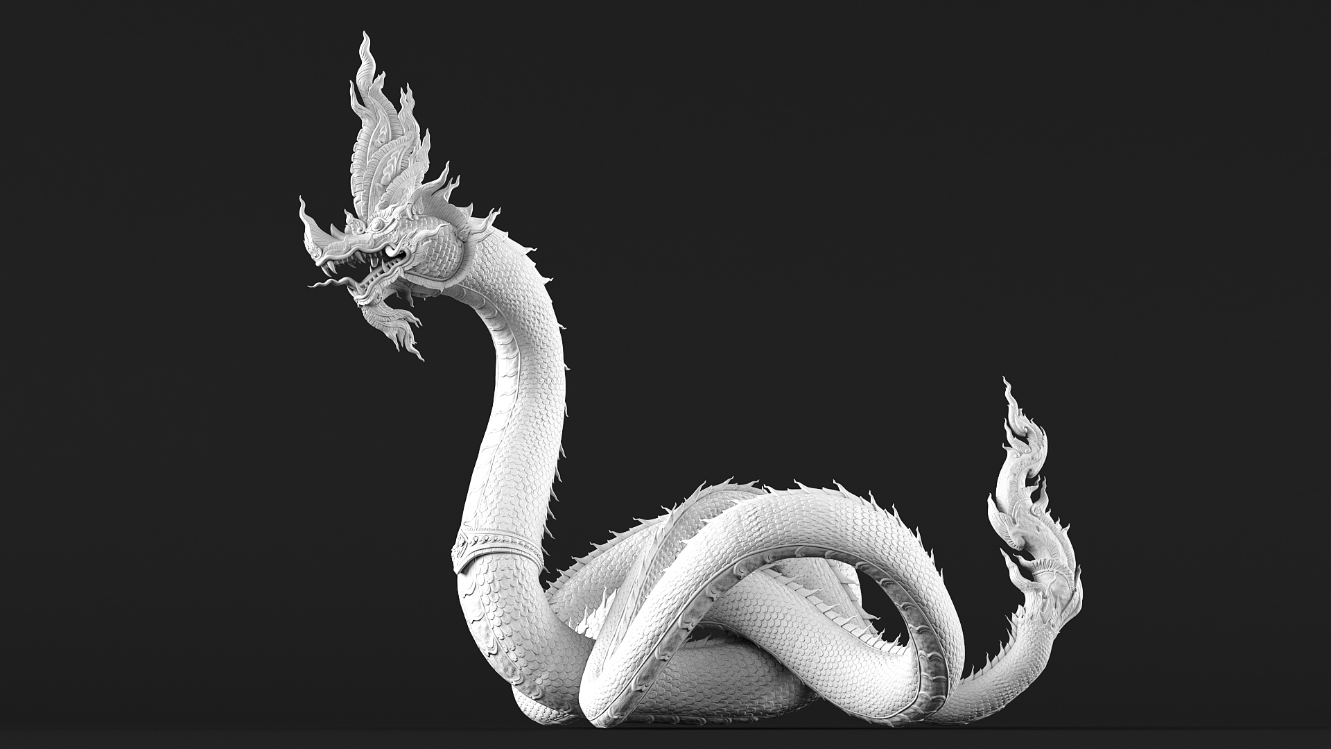 Thai Naga Dragon White Curled 3D model