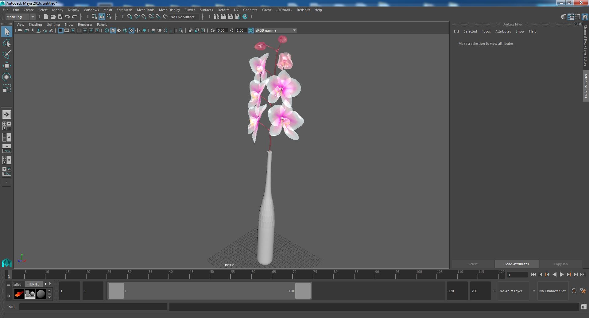 Tall Vase with Small Orchid Stem 3D