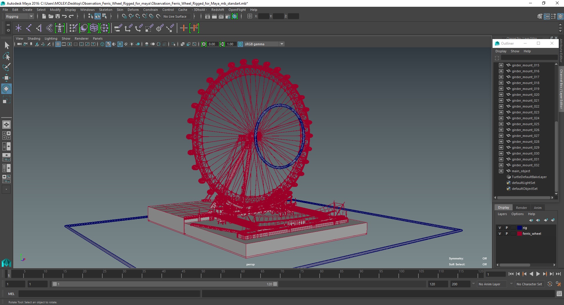 3D model Observation Ferris Wheel Rigged for Maya