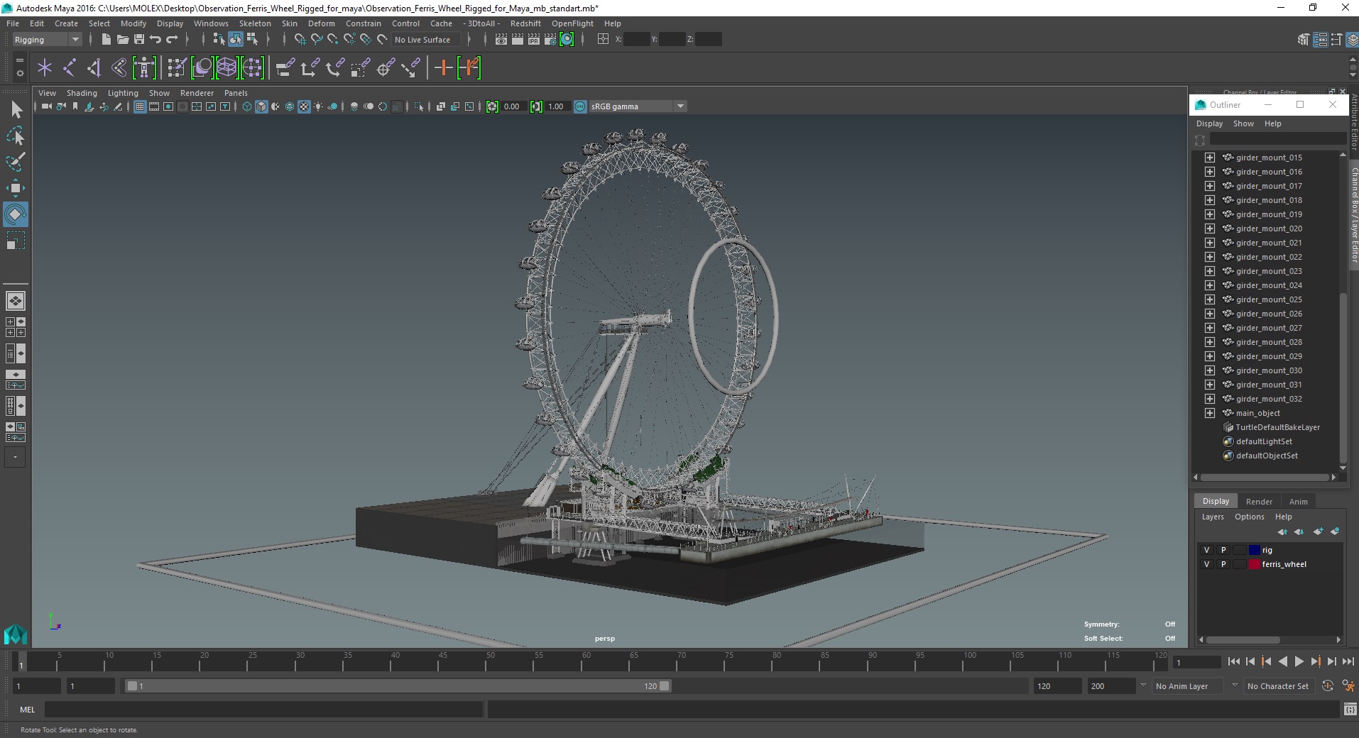 3D model Observation Ferris Wheel Rigged for Maya