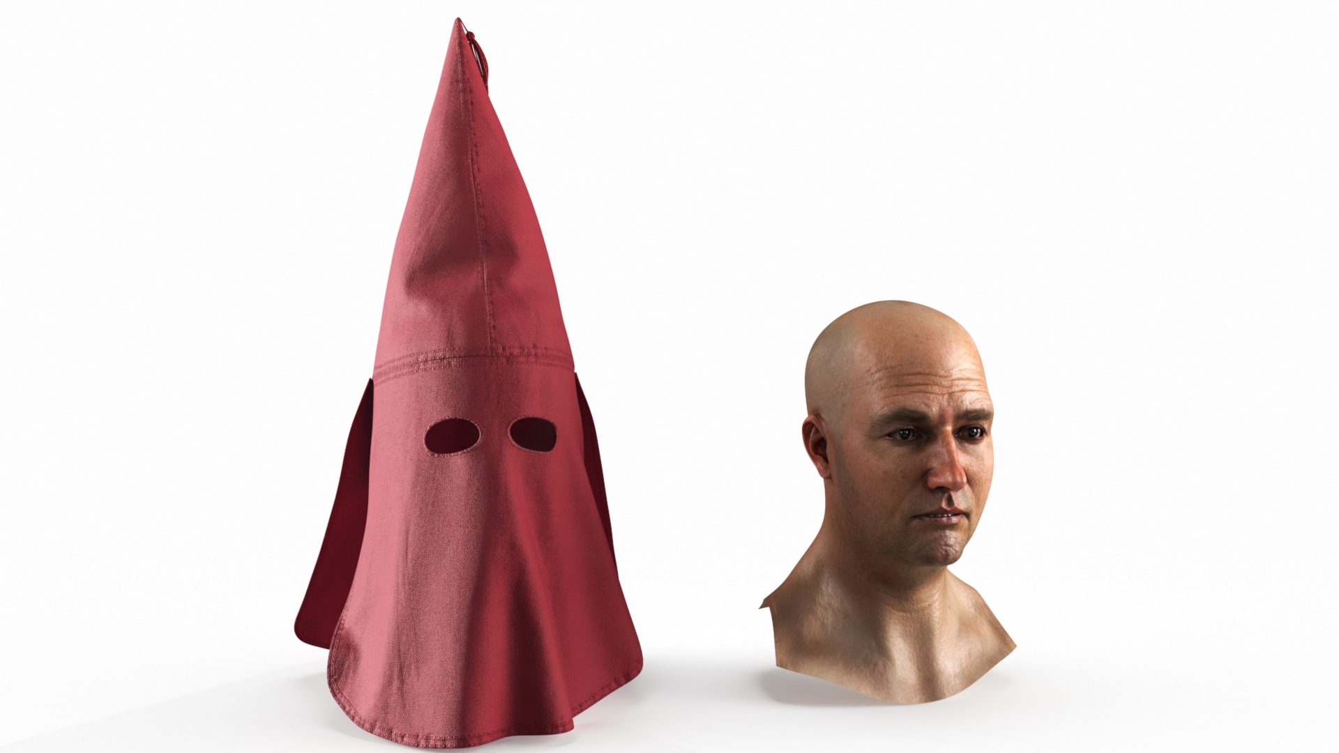 3D Red Mask Ku Klux Klan on Man Head model