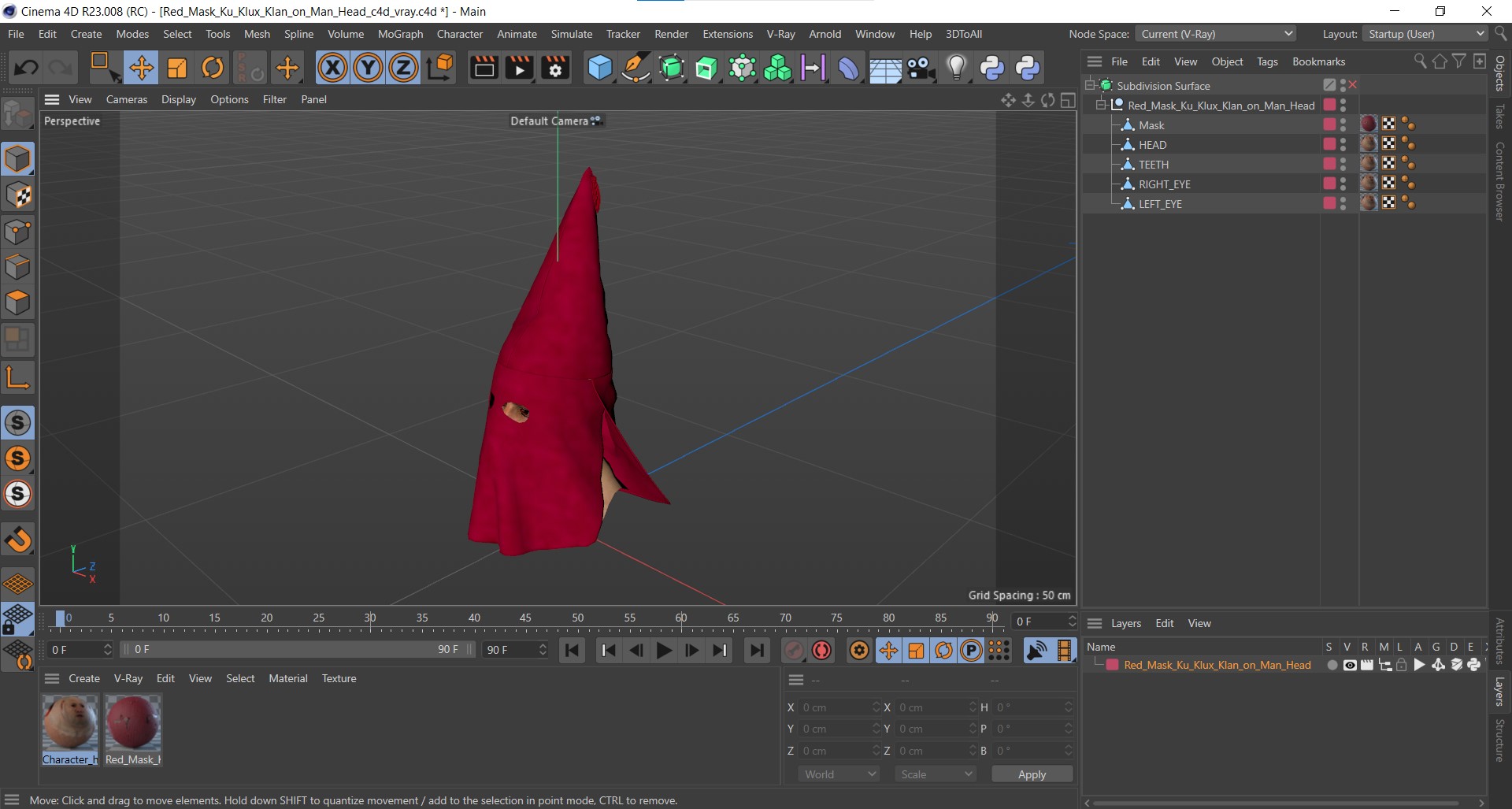 3D Red Mask Ku Klux Klan on Man Head model