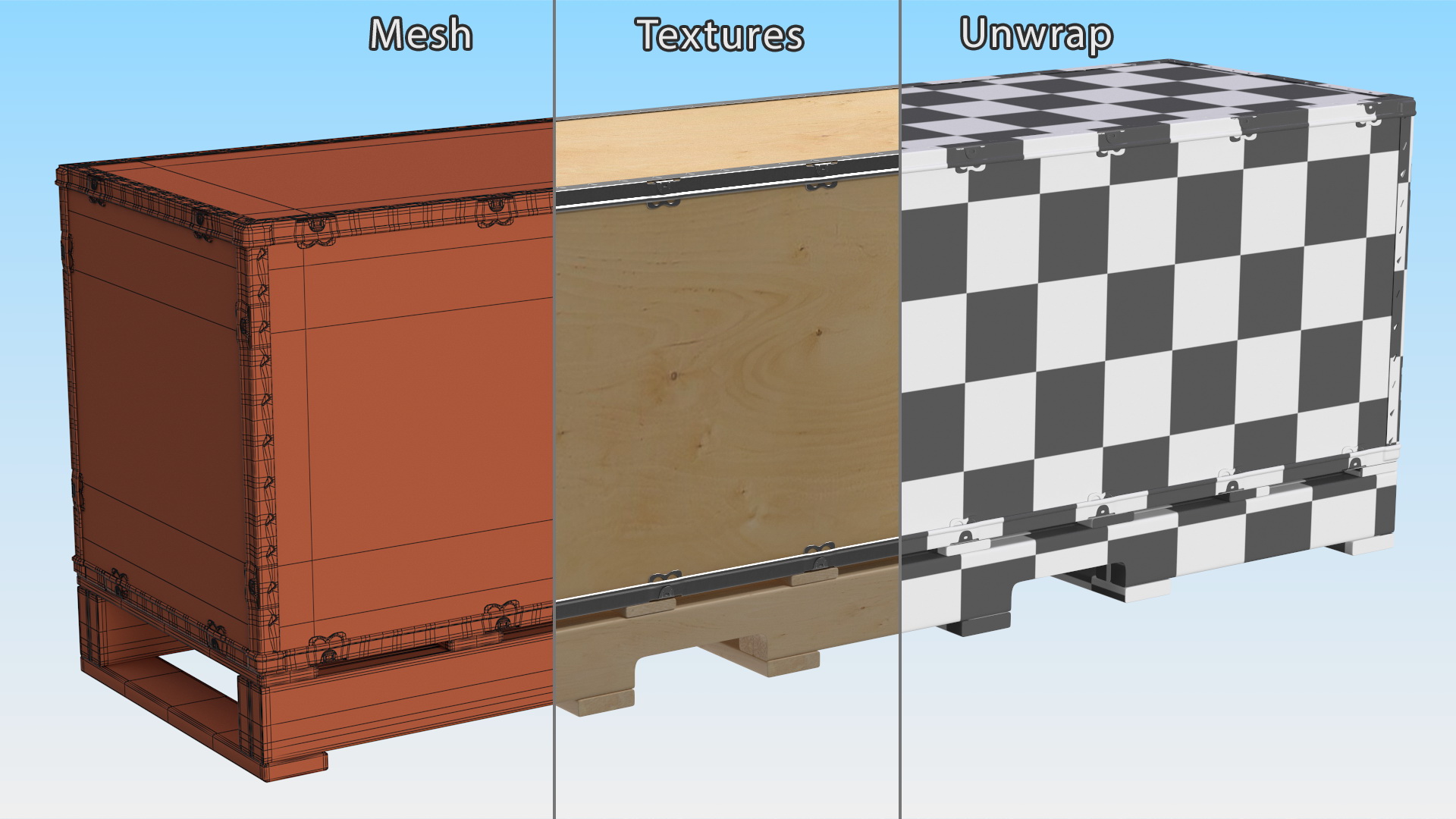 3D model Wooden Box with Pallet 84x24 Inches