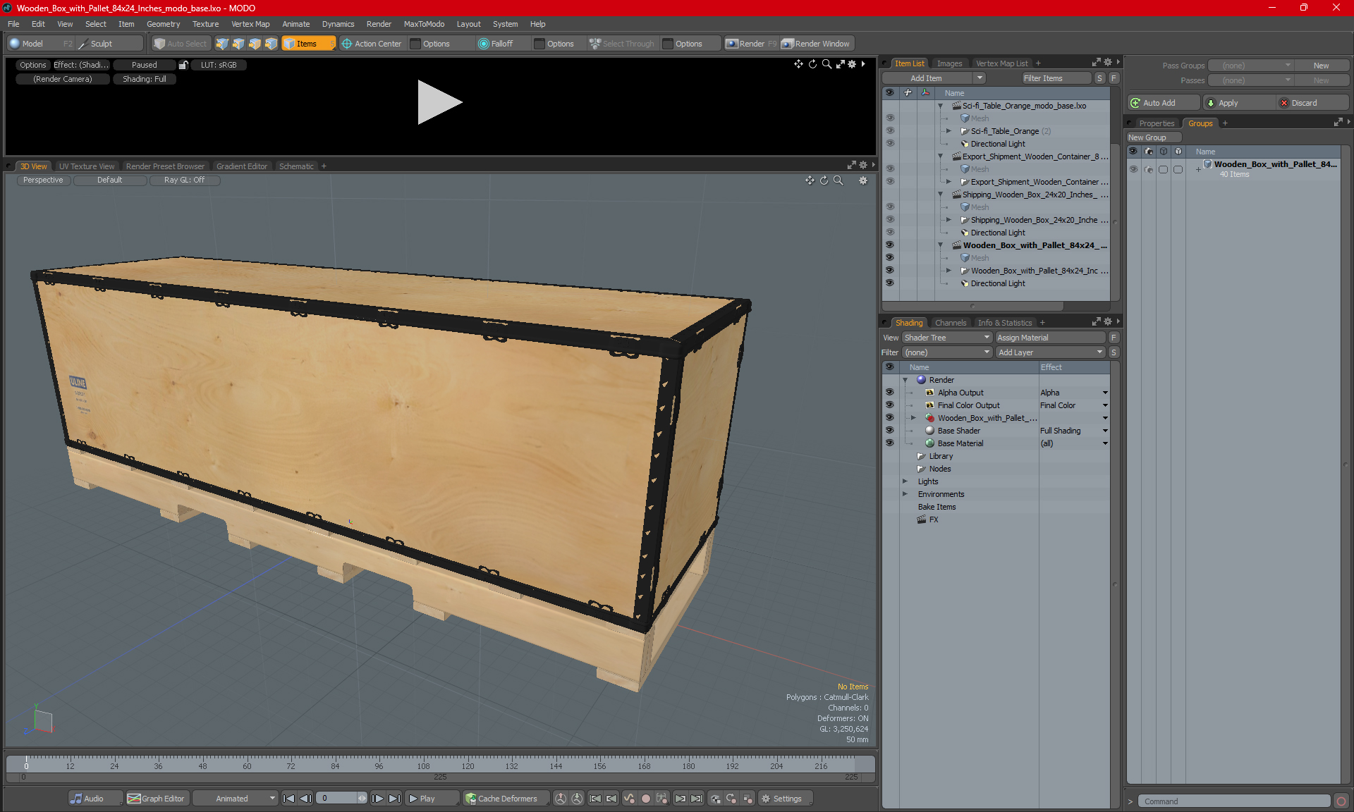 3D model Wooden Box with Pallet 84x24 Inches