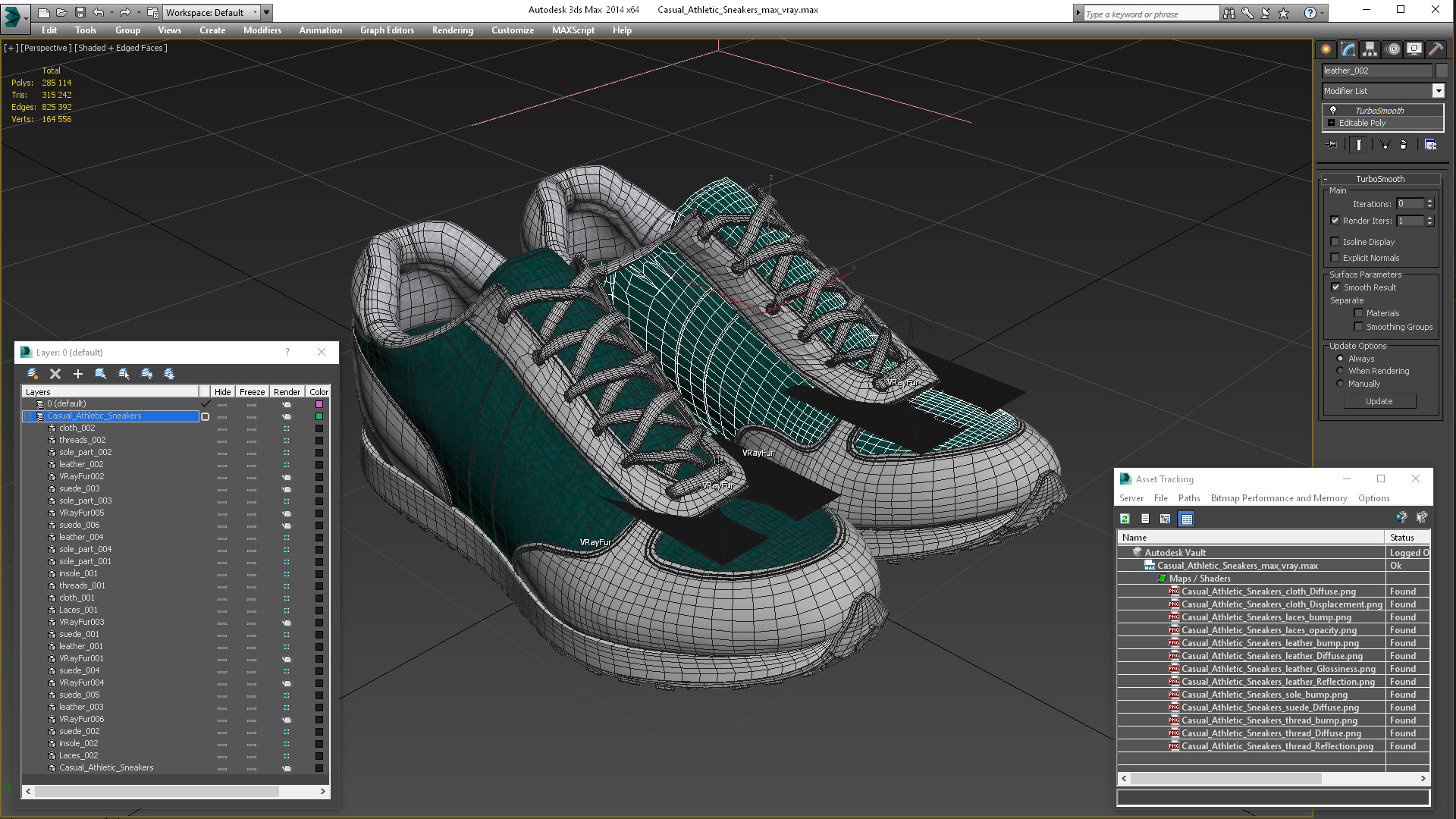 3D Casual Athletic Sneakers Fur model