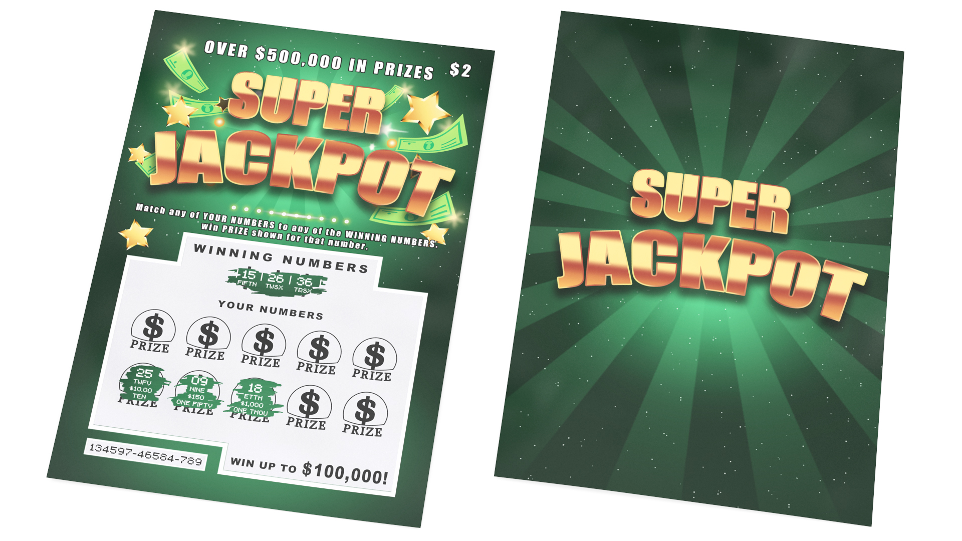 Super Jackpot Scratch Lottery Ticket with Erased Layer 3D model