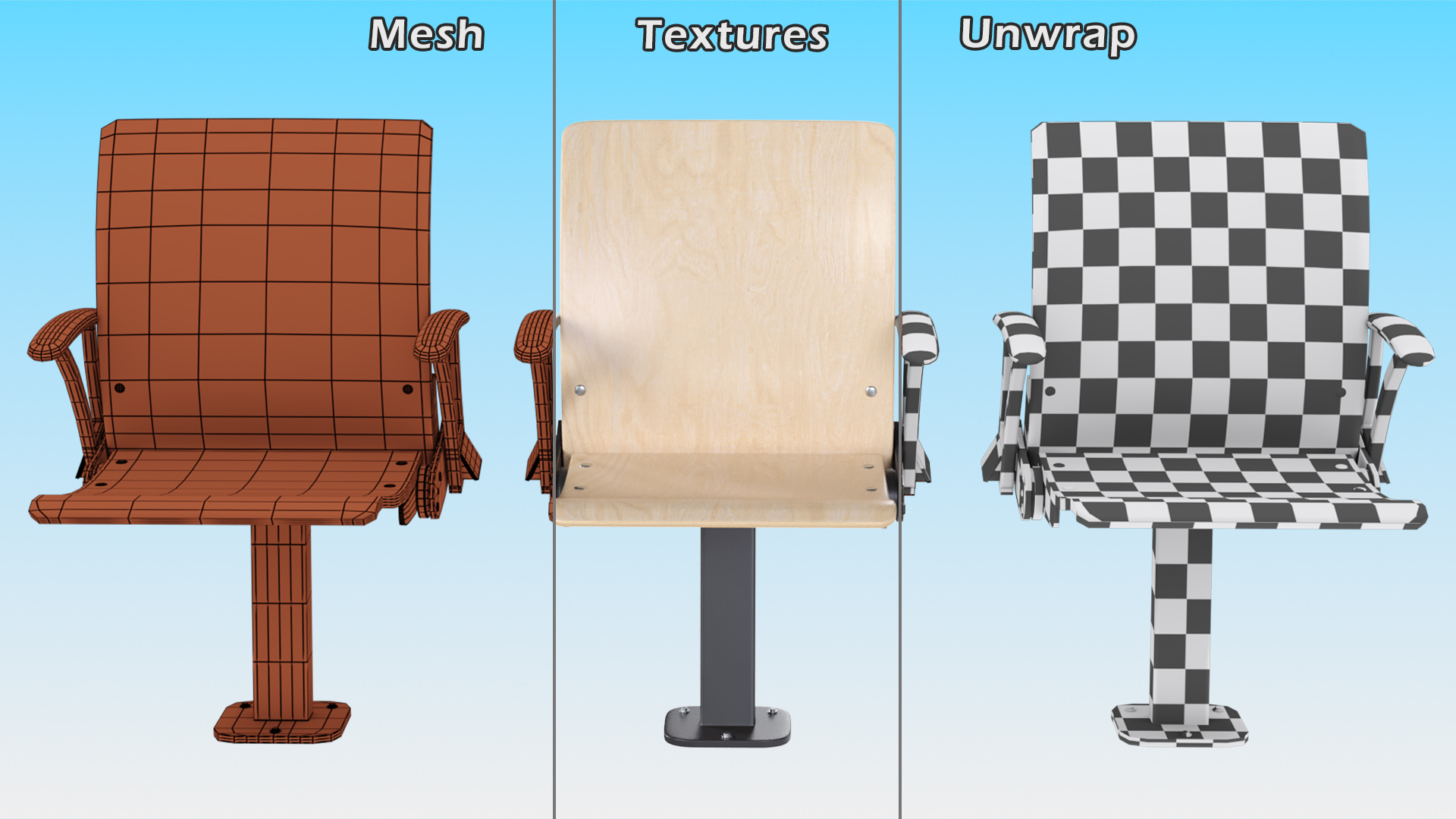 Auditorium Chair Light Wood 3D