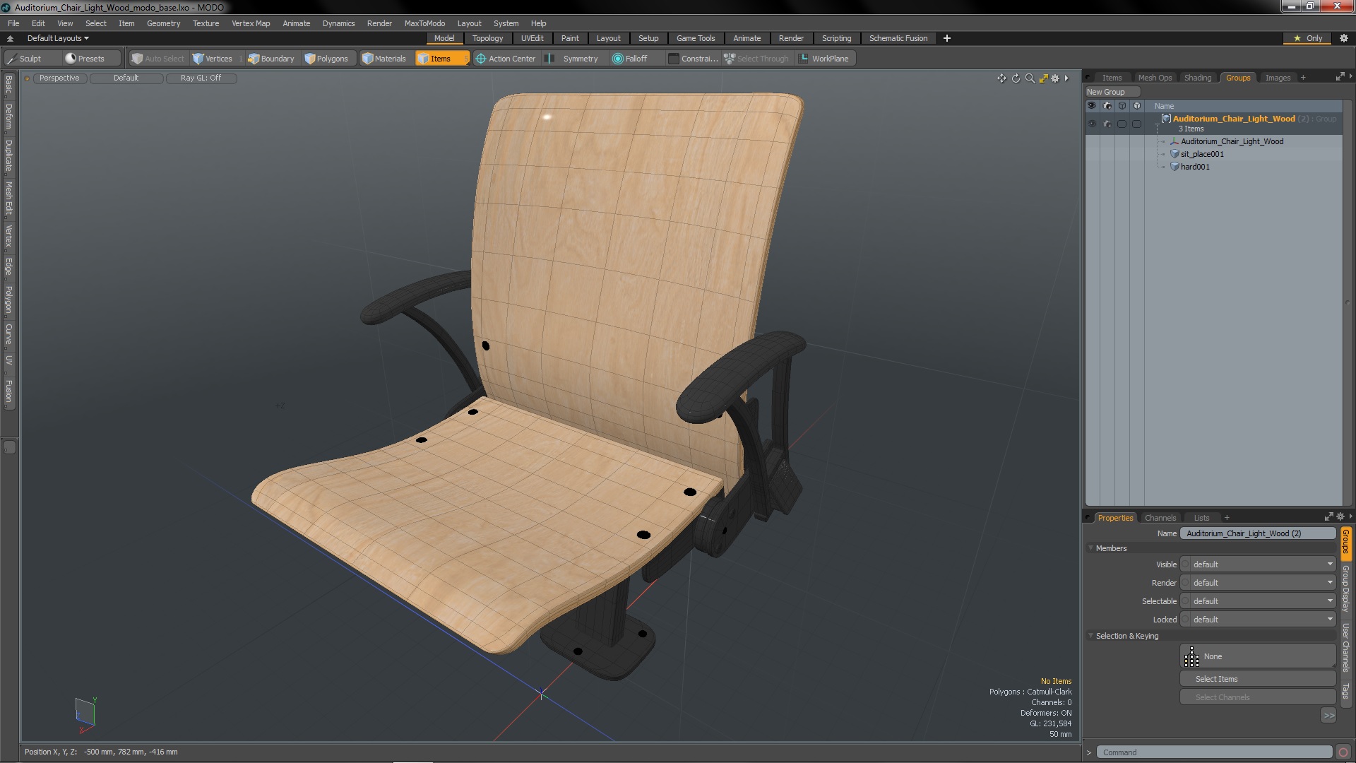 Auditorium Chair Light Wood 3D