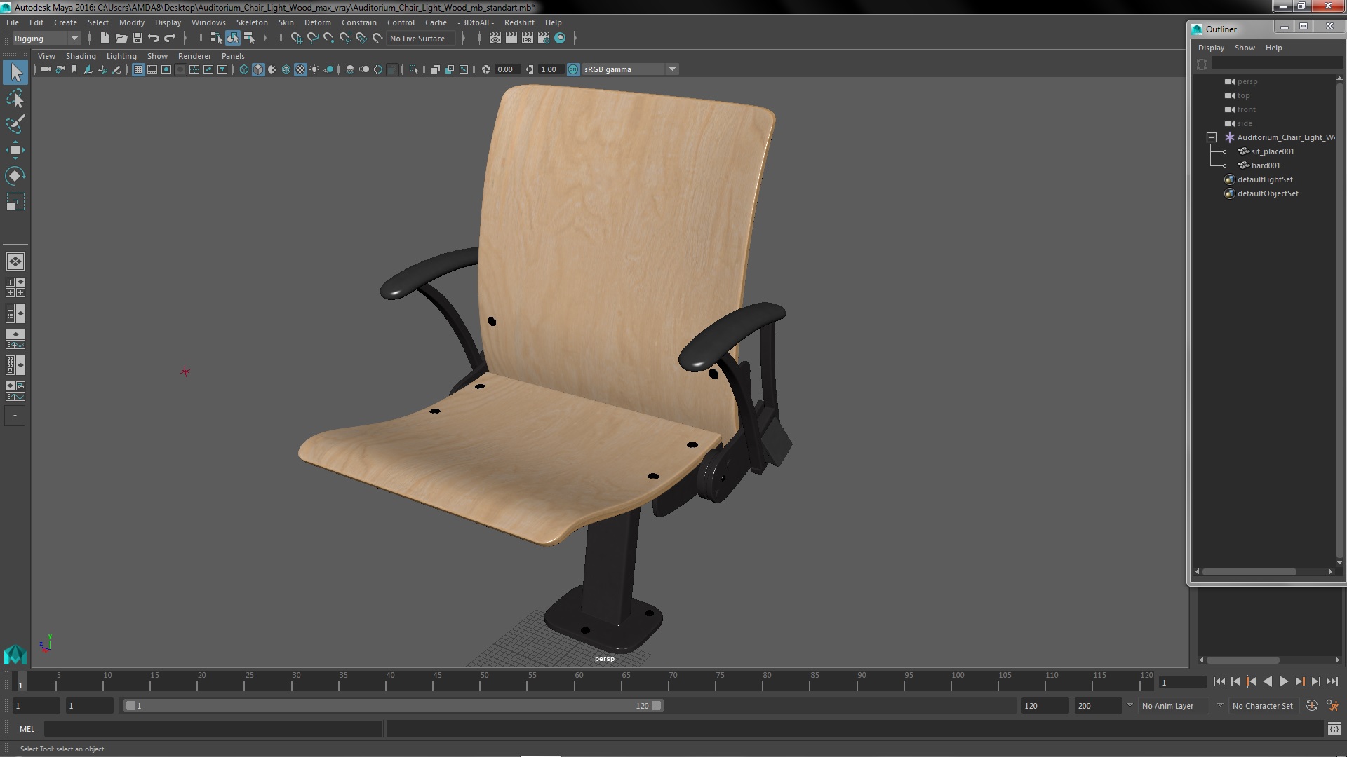 Auditorium Chair Light Wood 3D