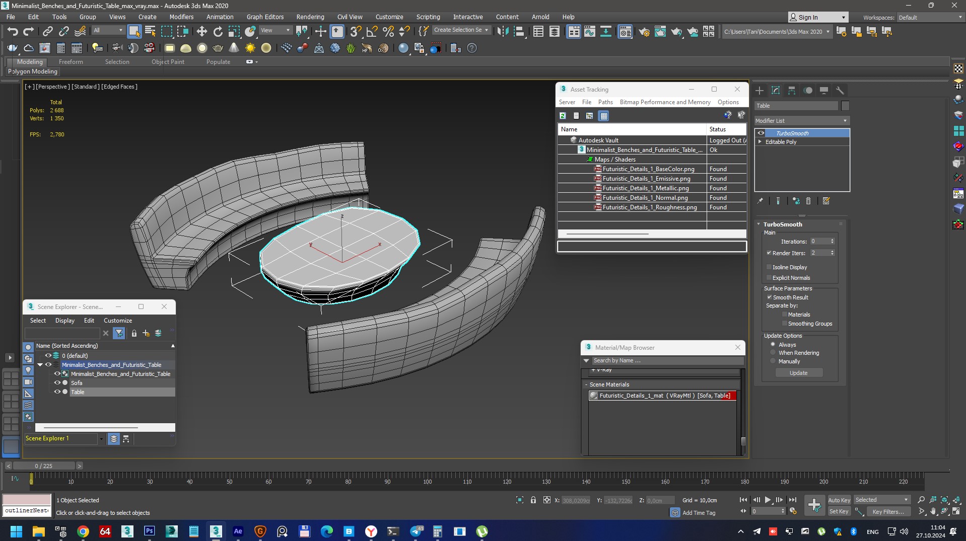 Minimalist Benches and Futuristic Table 3D model