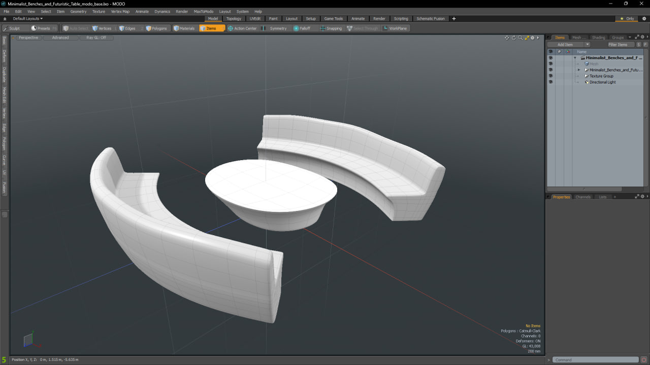 Minimalist Benches and Futuristic Table 3D model