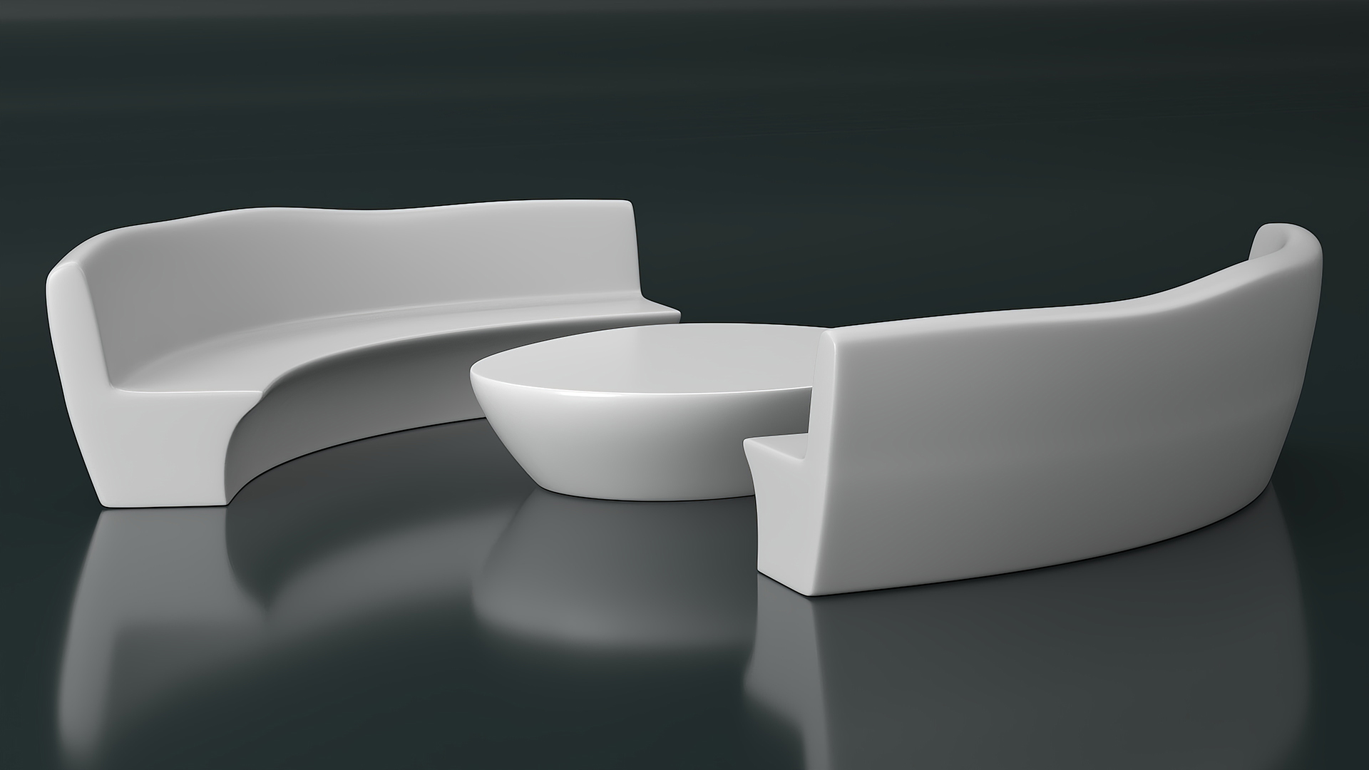 Minimalist Benches and Futuristic Table 3D model