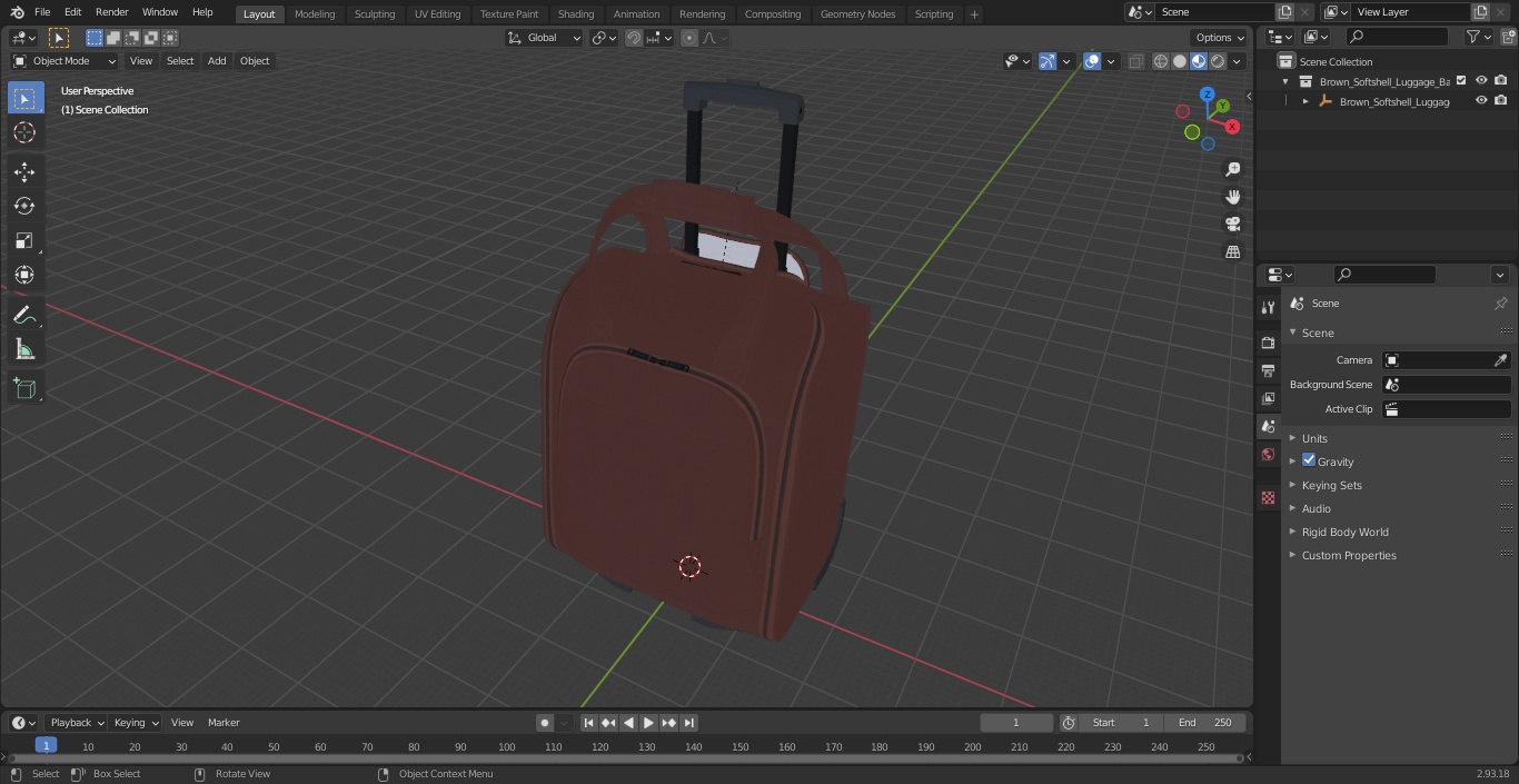 Brown Softshell Luggage Bag 3D