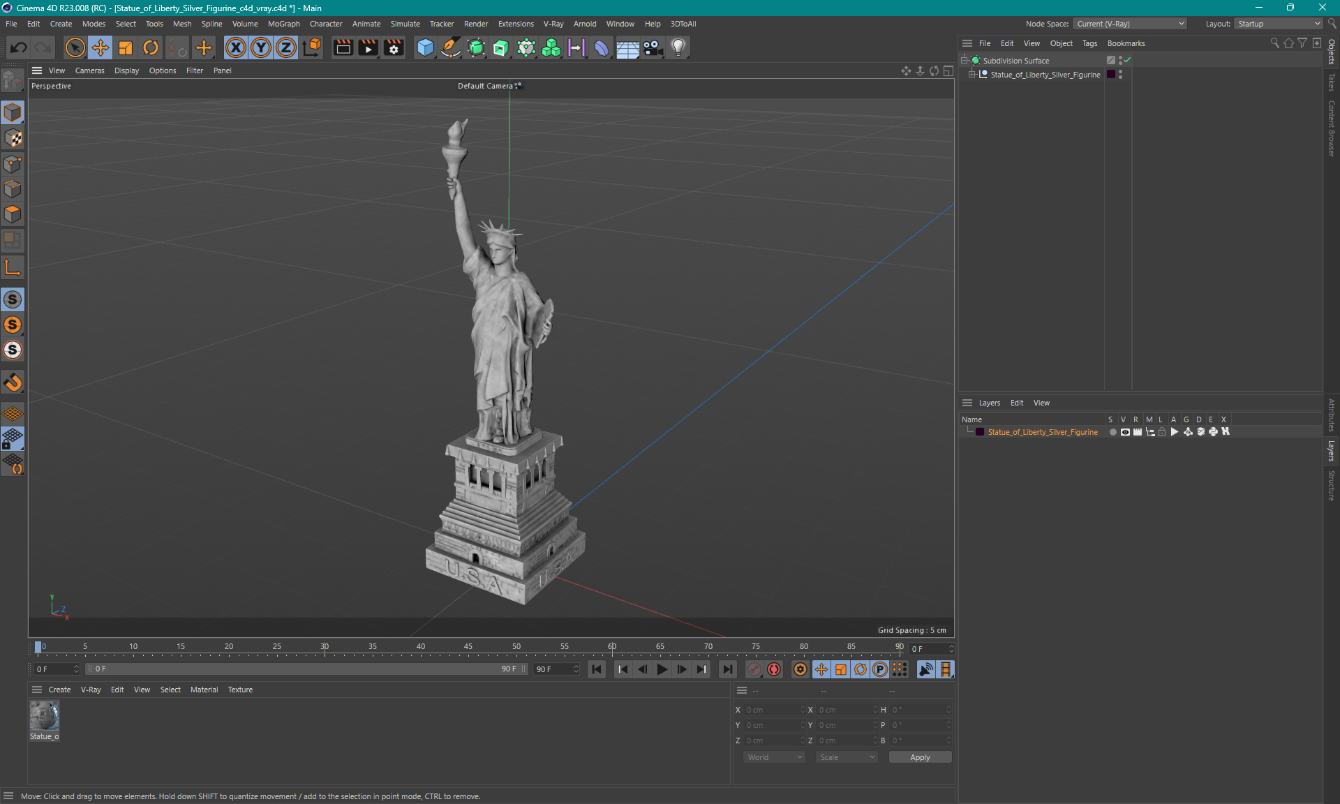 3D Statue of Liberty Silver Figurine model