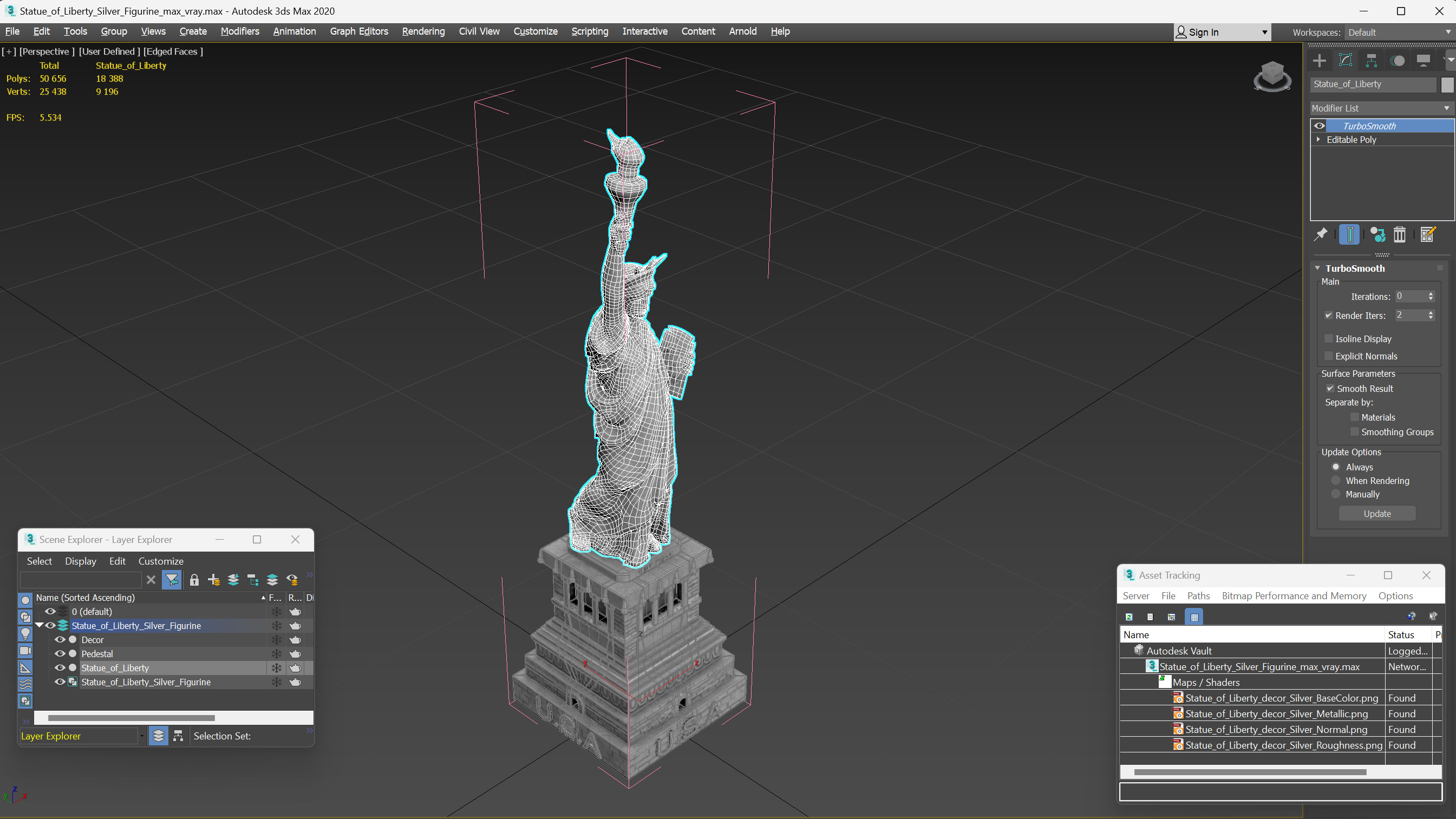 3D Statue of Liberty Silver Figurine model