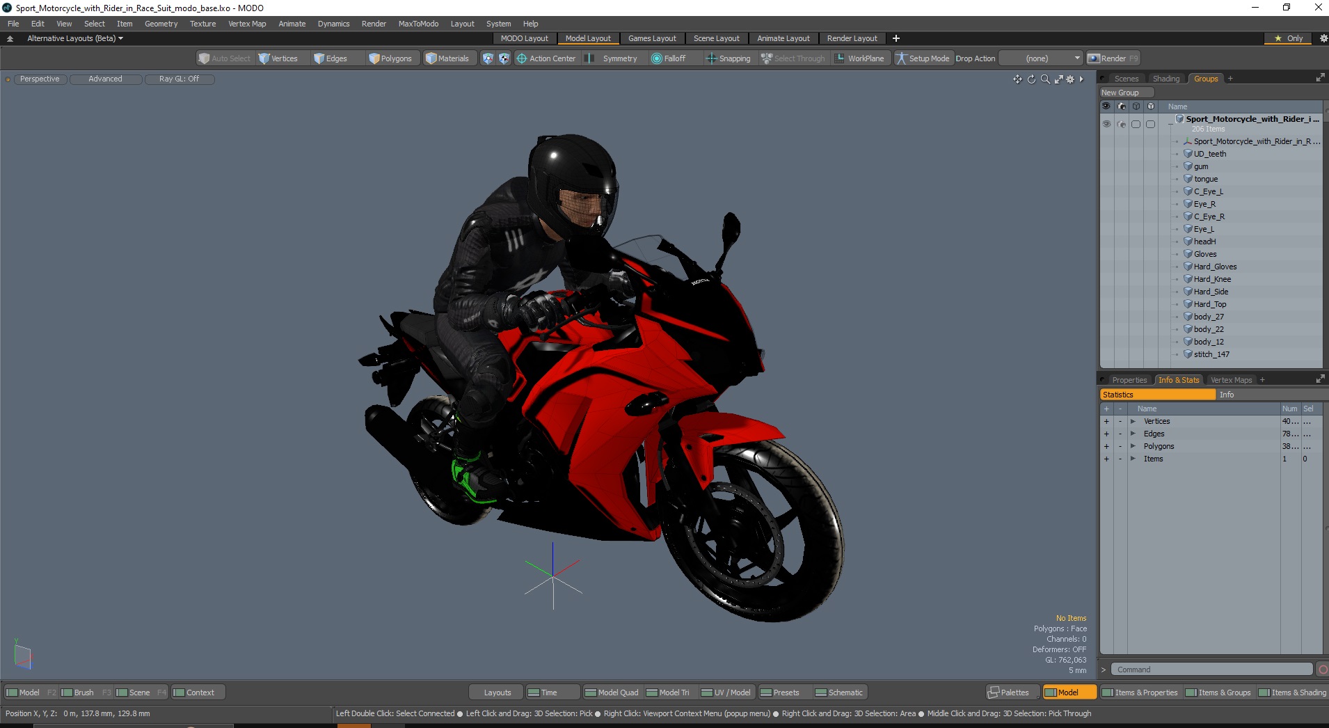 3D model Sport Motorcycle with Rider in Race Suit