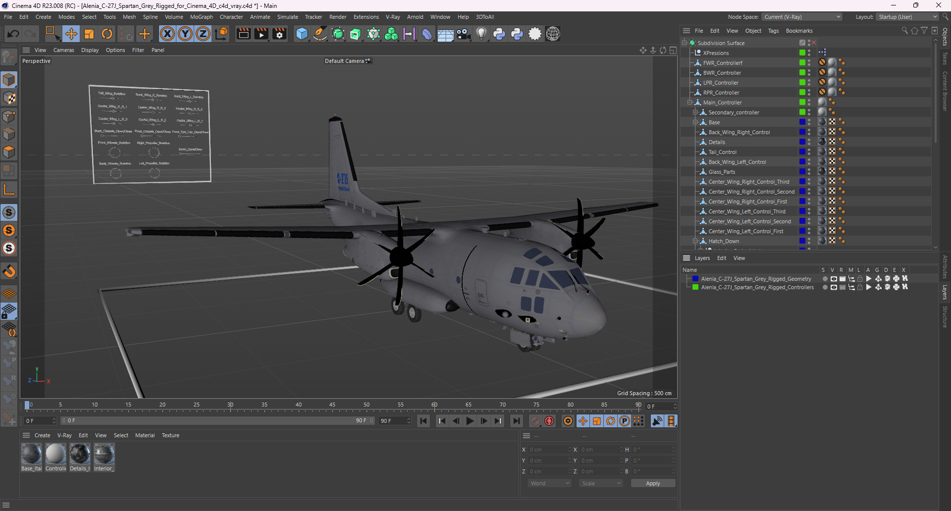 3D Alenia C-27J Spartan Grey Rigged for Cinema 4D