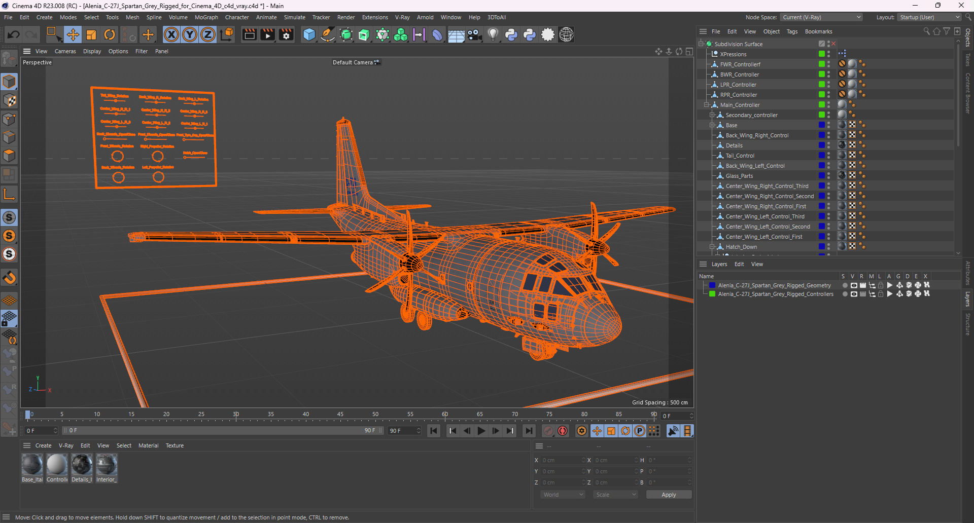 3D Alenia C-27J Spartan Grey Rigged for Cinema 4D